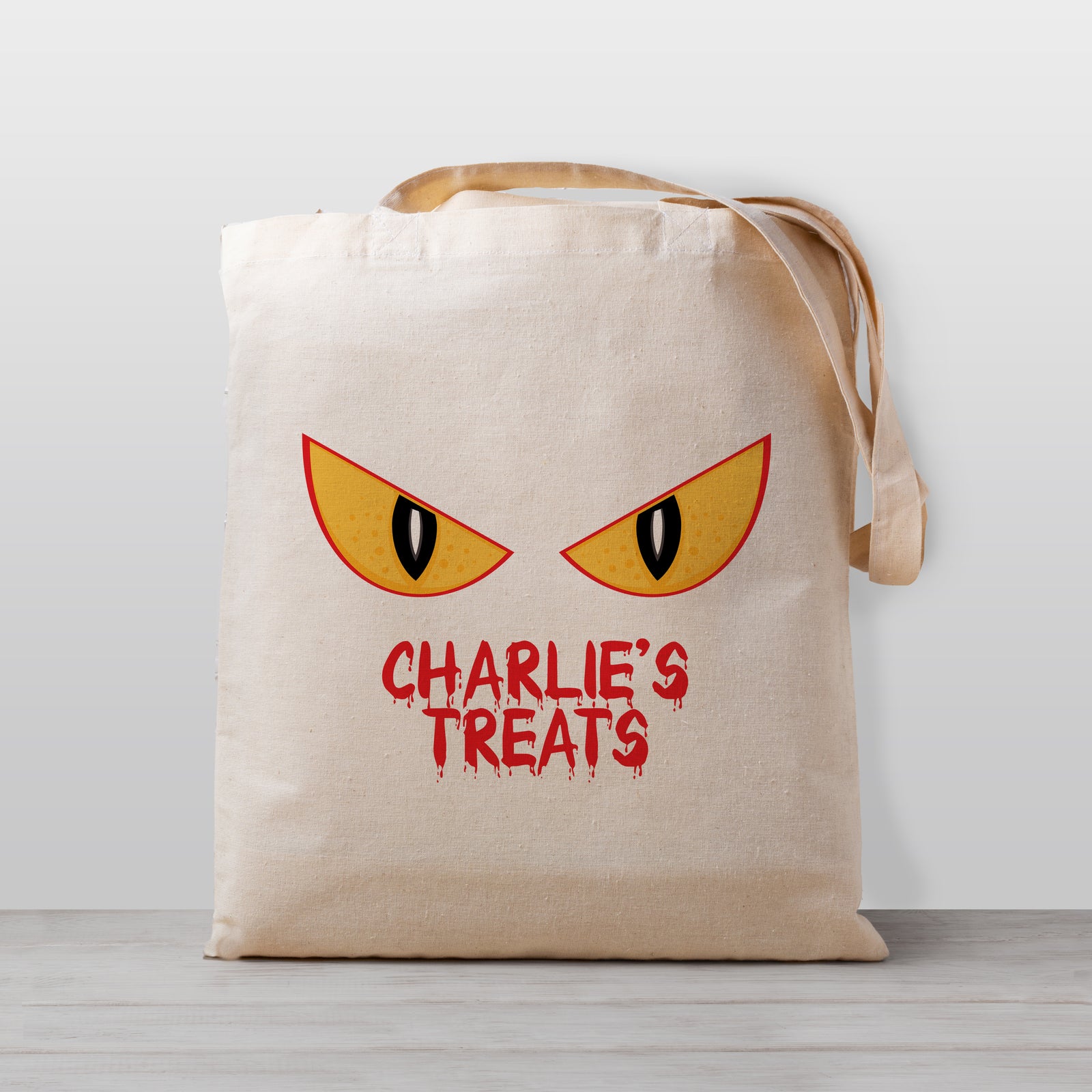 Monster Eyes Halloween Trick or Treat Tote, Personalized with your child's name, 100% natural cotton canvas