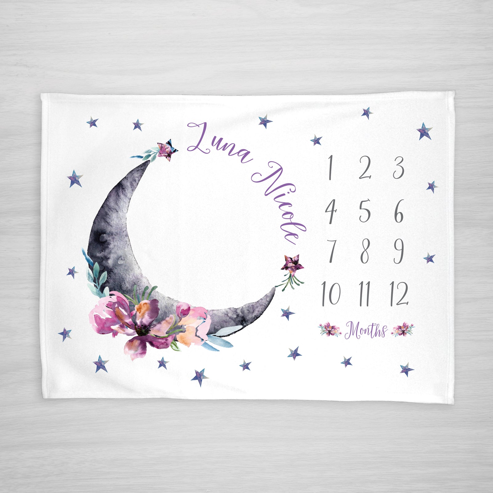Moon and Stars Baby Milestone Blanket - Horizontal