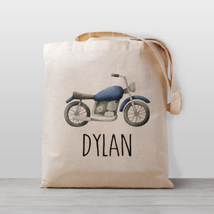 Motorcycle tote bag, motorbike, 100% natural cotton canvas bag ready for your child to take to daycare, preschool or a sleepover and the grandparents' house