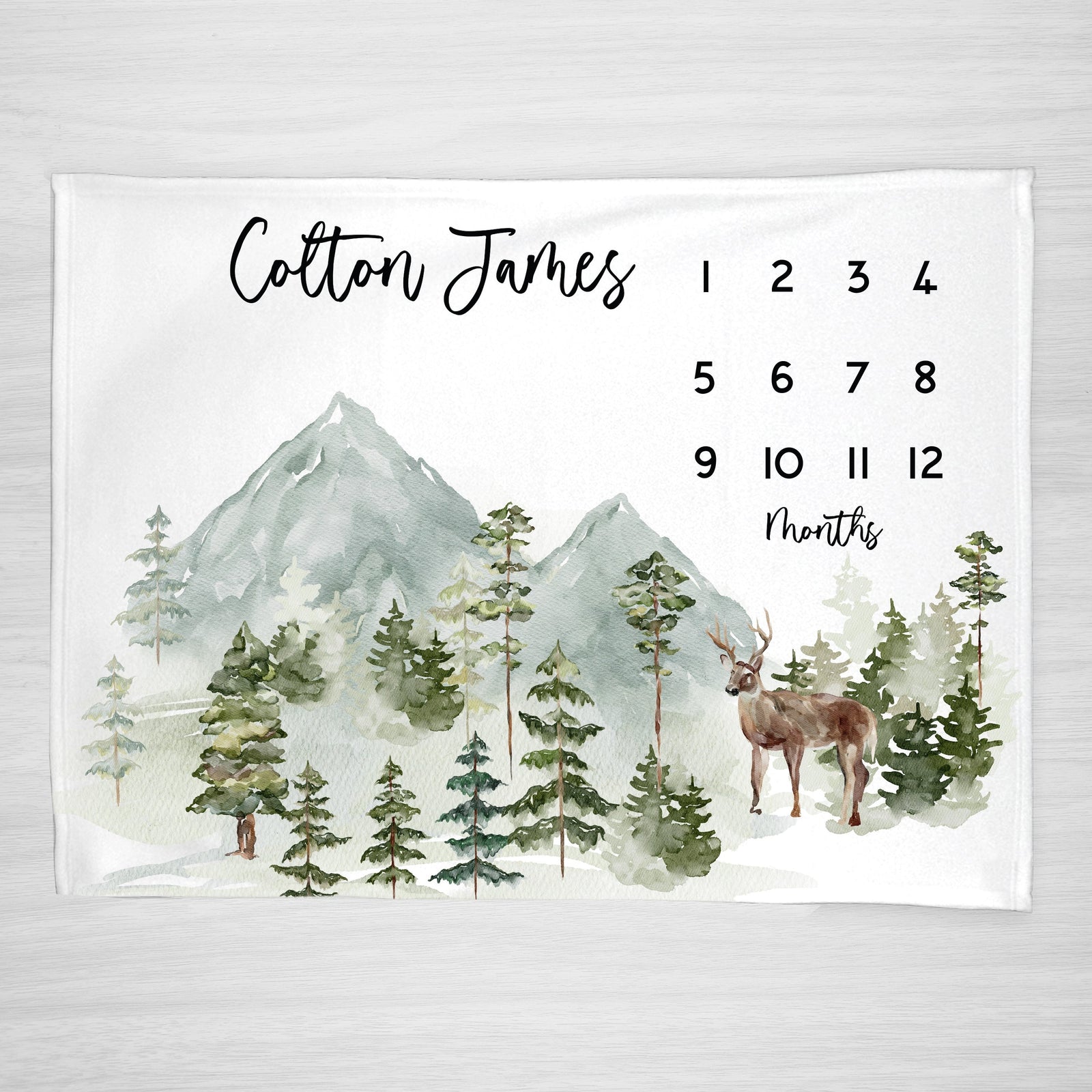 Mountains Milestone Blanket, Monthly Growth Tracker, Personalized Baby Blanket, Custom Blanket, Baby Shower Gift, New Baby Gift, Baby Boy