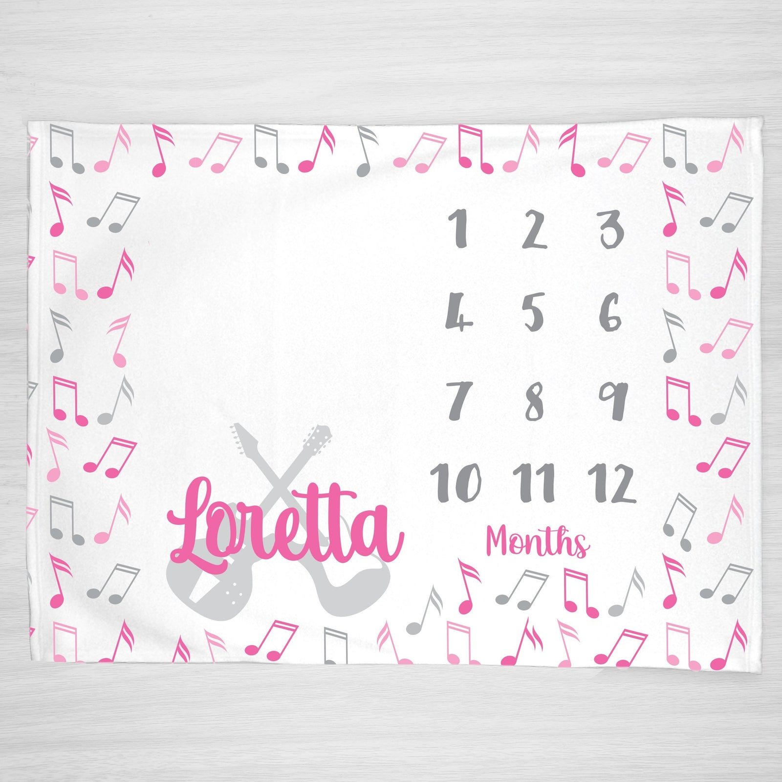 Guitar Music Notes Milestone Blanket, Personalized