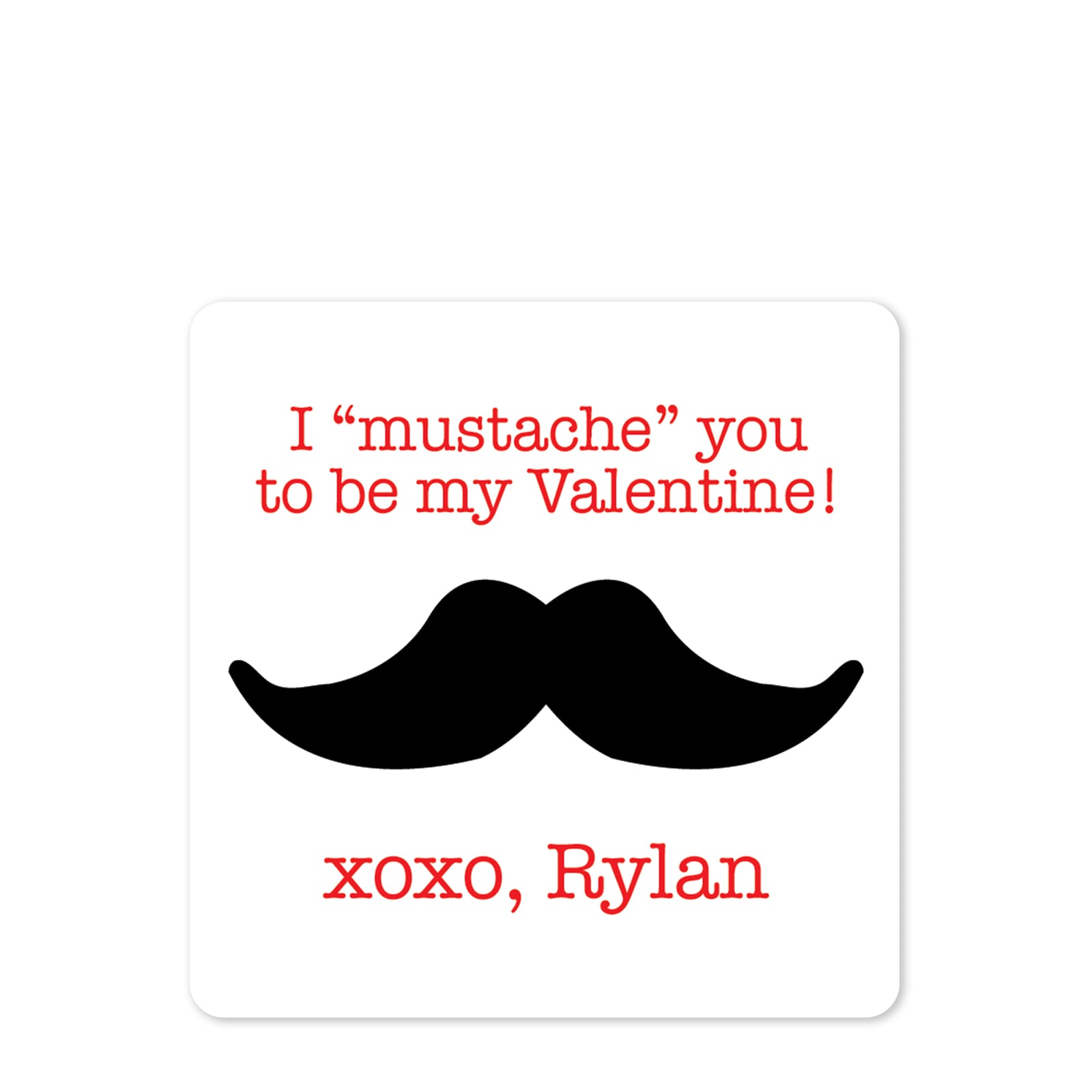 I "mustache" you to be mine | Square stickers | 2.5" Square Valentine's Day Sticker for candy bag | Classroom Party | Personalized stickers | PIPSY.COM