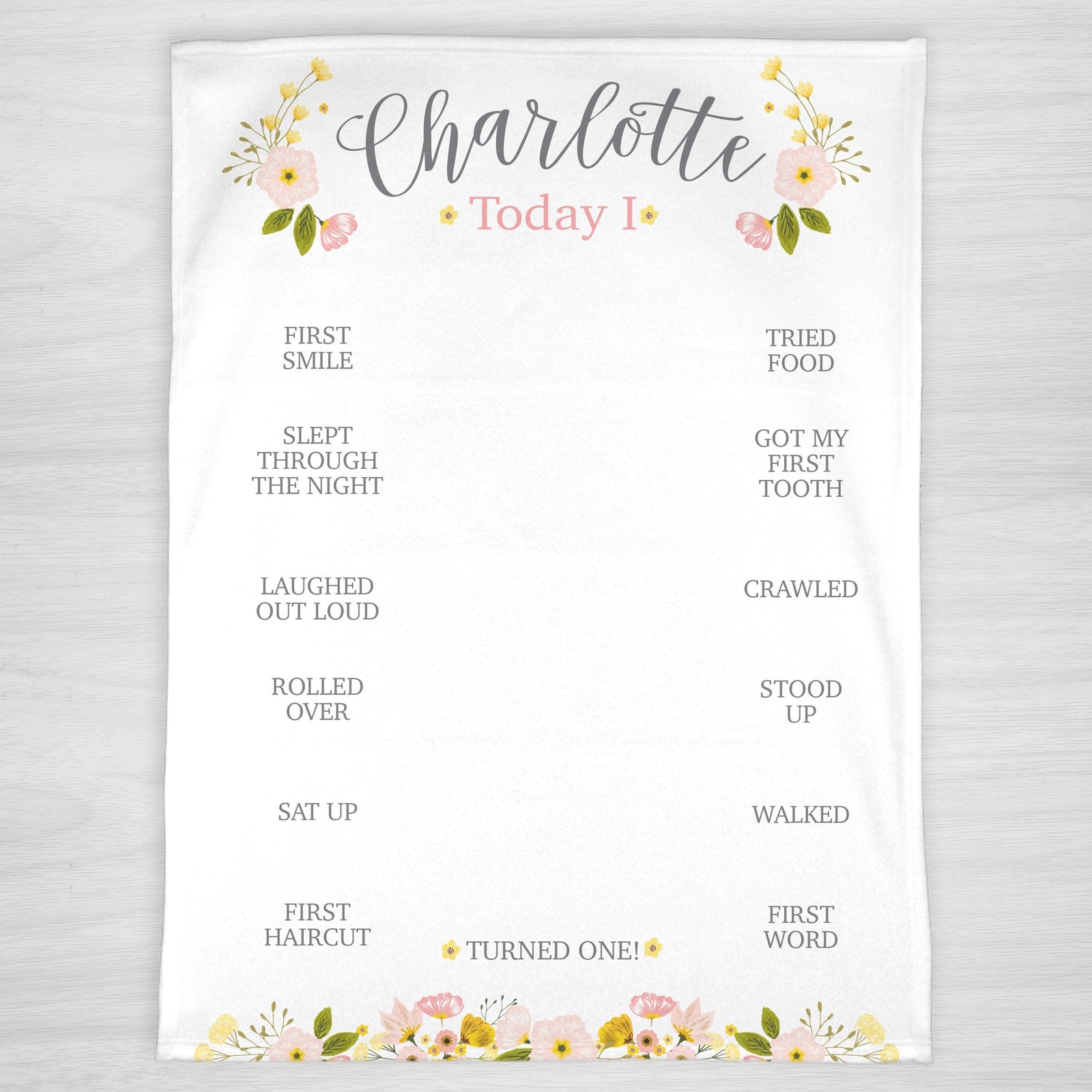 Blossom Floral "first" milestone blanket, "Today I", Personalized