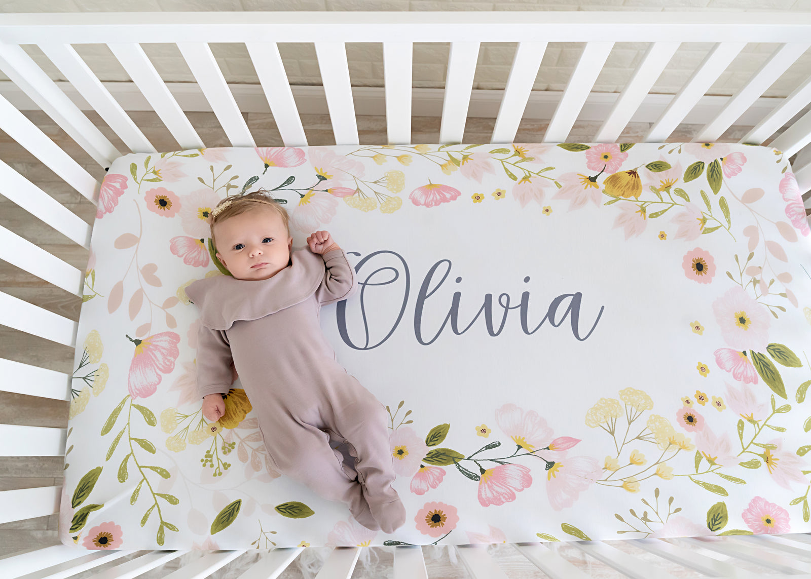 Personalized Floral Crib Sheet, Knit Jersey, Handmade | PIPSY.COM