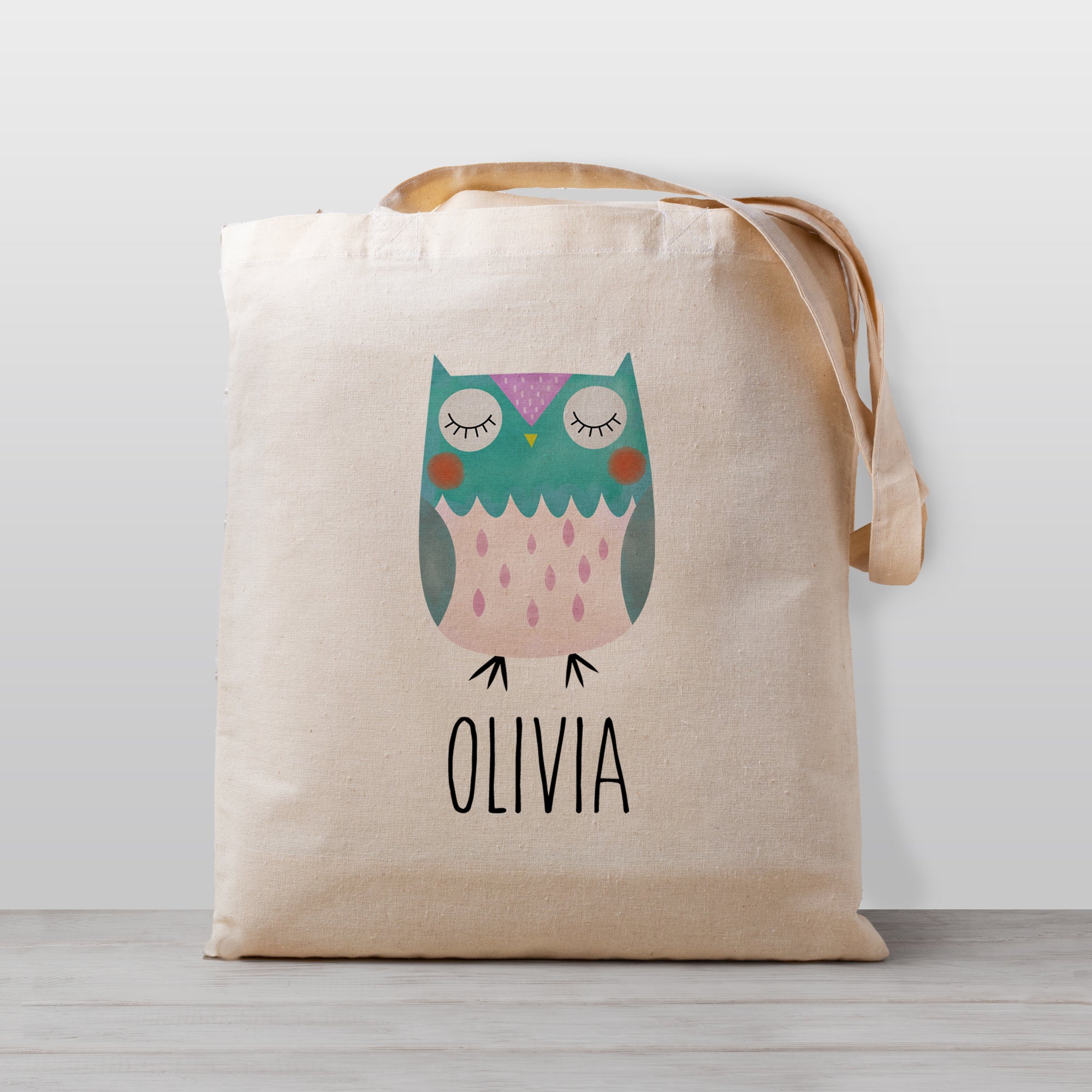 Owl Personalized Kids Tote Bag, 100% Natural Cotton Canvas