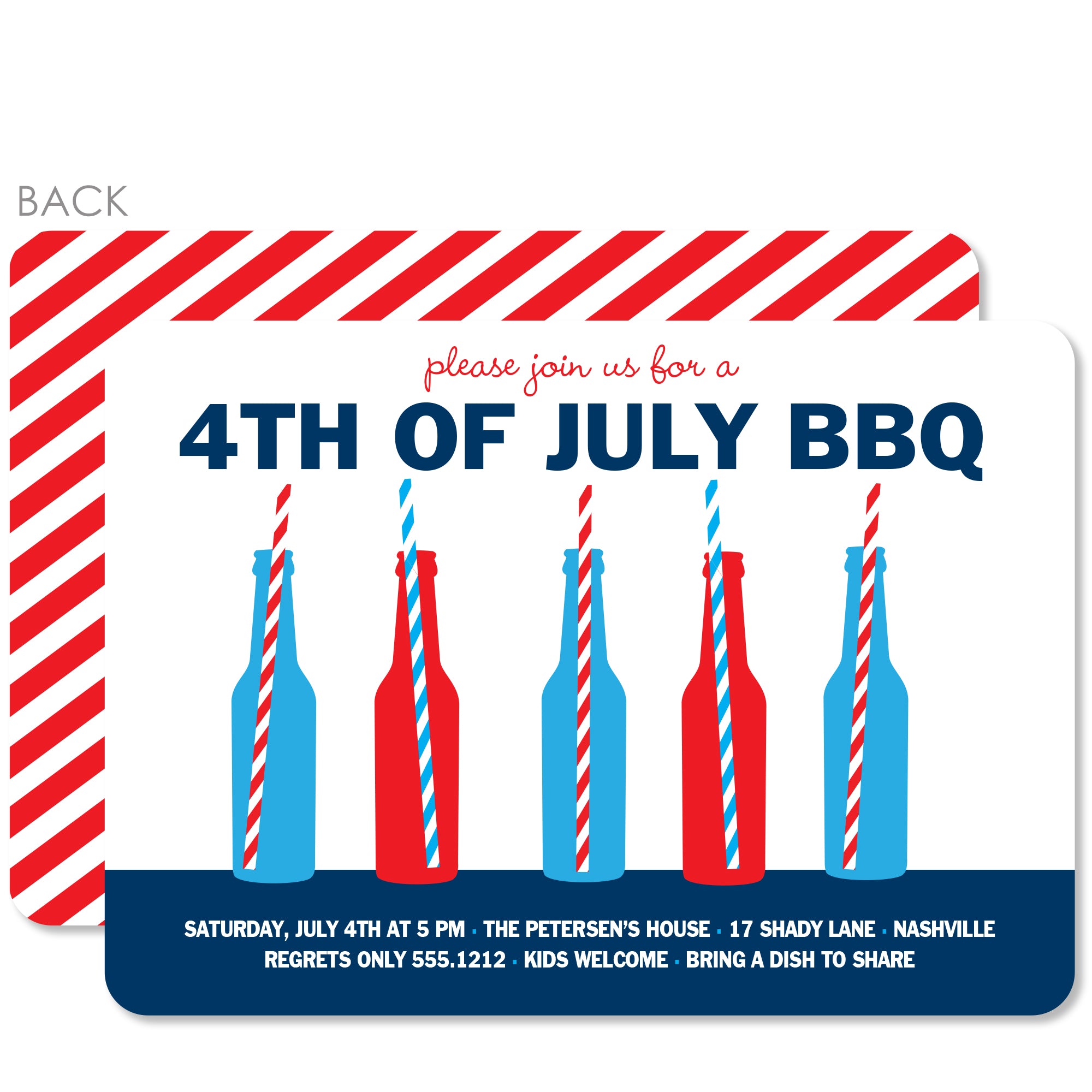 Bottles and Straws 4th of July Party Invitation, Independence Day, Printed on premium heavyweight cardstock, PIPSY.com