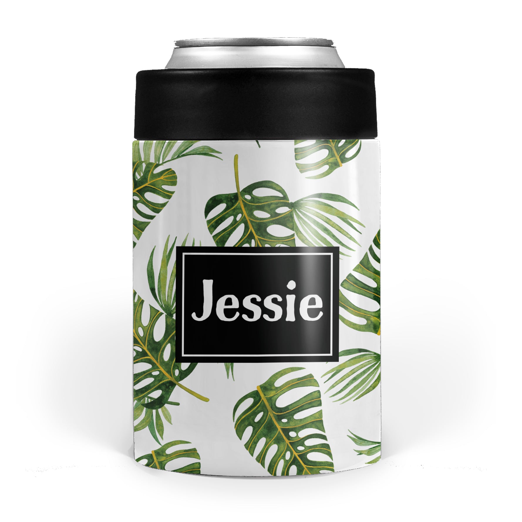 palm leaf tropical double walled stainless steel can cooler, pipsy.com