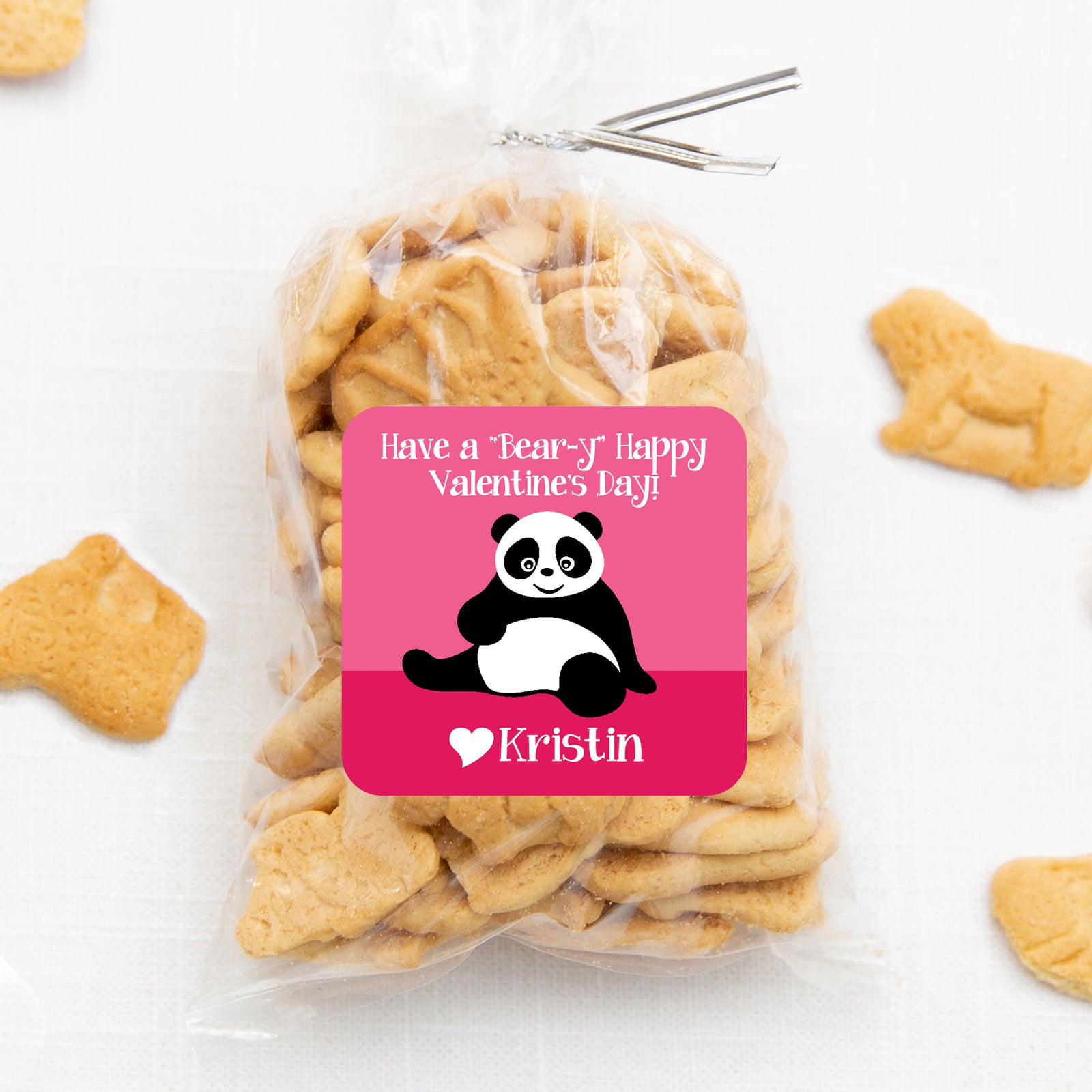 Panda Bear Valentine sticker | be mine | labels | 2.5" Square Valentine's Day Sticker for candy bag | Classroom Party | Personalized stickers | PIPSY.COM