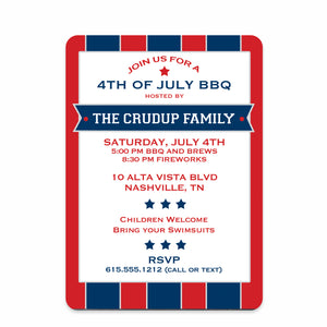 4th Of July Invitation, Patriot Stars and Stripes, Independence day invitation, heavyweight cardstock, PIPSY.COM, front