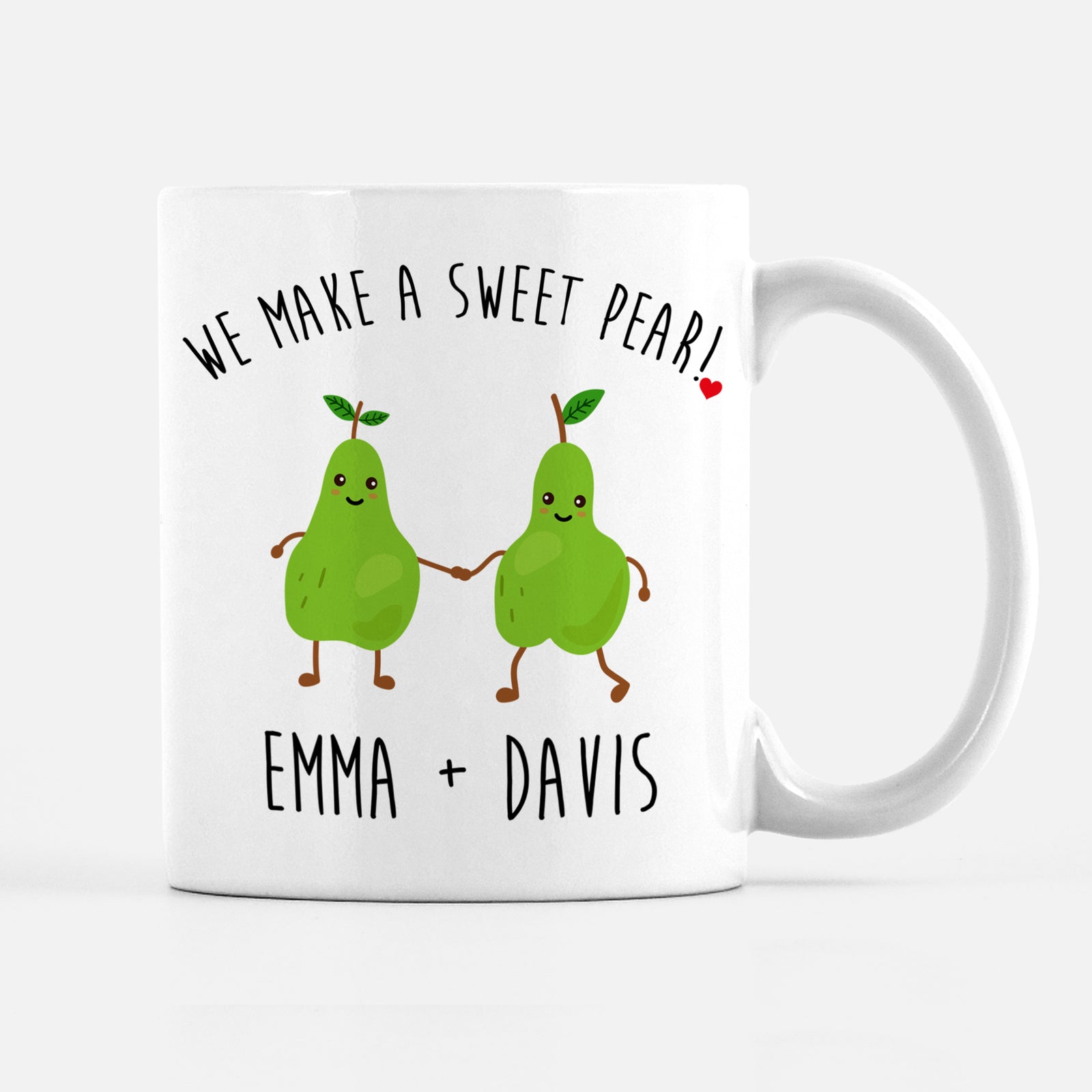 Pear Valentine's Day Mug, We make a sweet pear followed by the couple's names, Pipsy.com