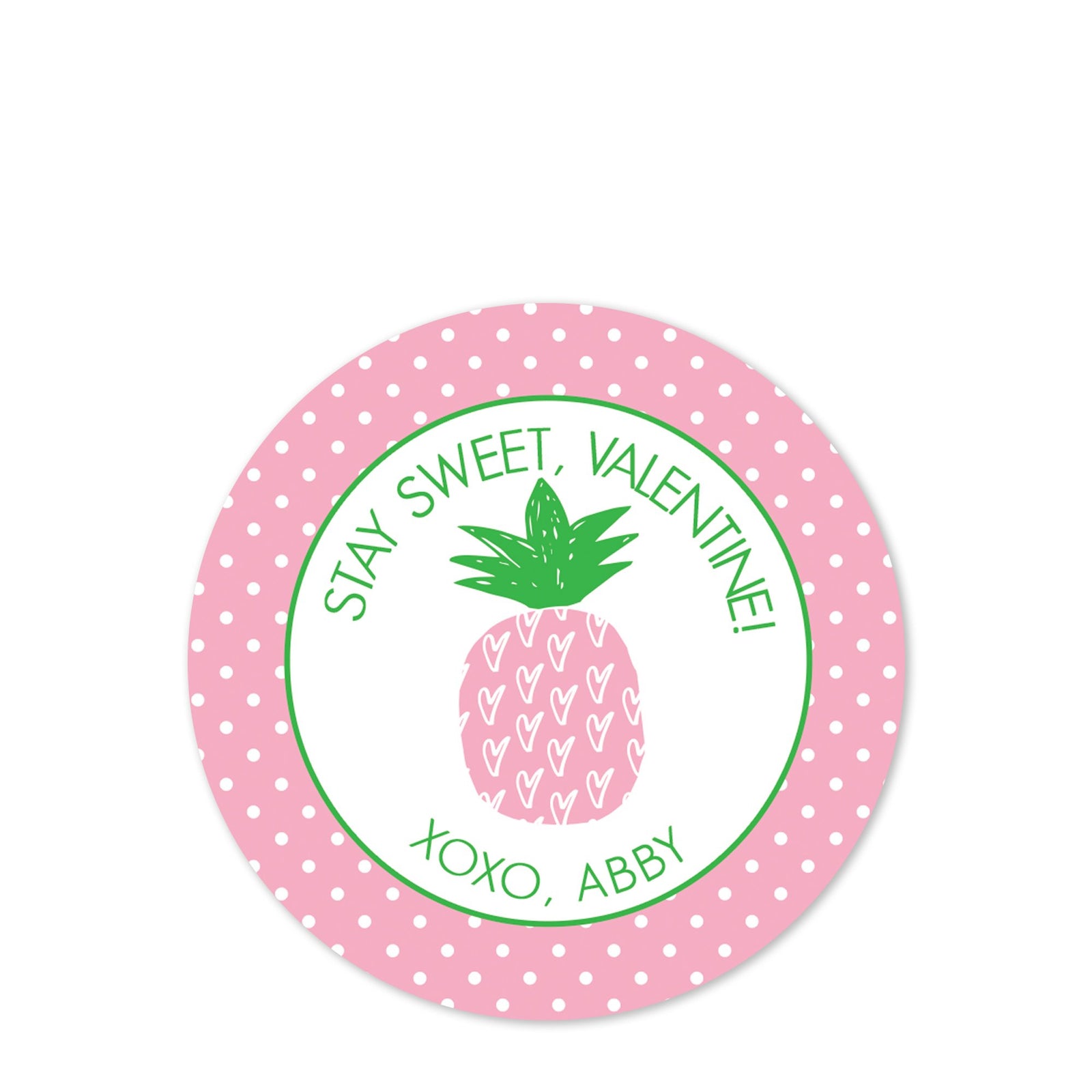 Pretty Pink Pineapple | Sweet Valentine | 2.5" Round Valentine's Day Sticker for candy bag | Classroom Party | Personalized stickers | PIPSY.COM