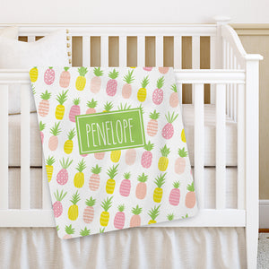 Pink Pineapple Personalized Baby Stroller Receiving Blanket, PIPSY.COM
