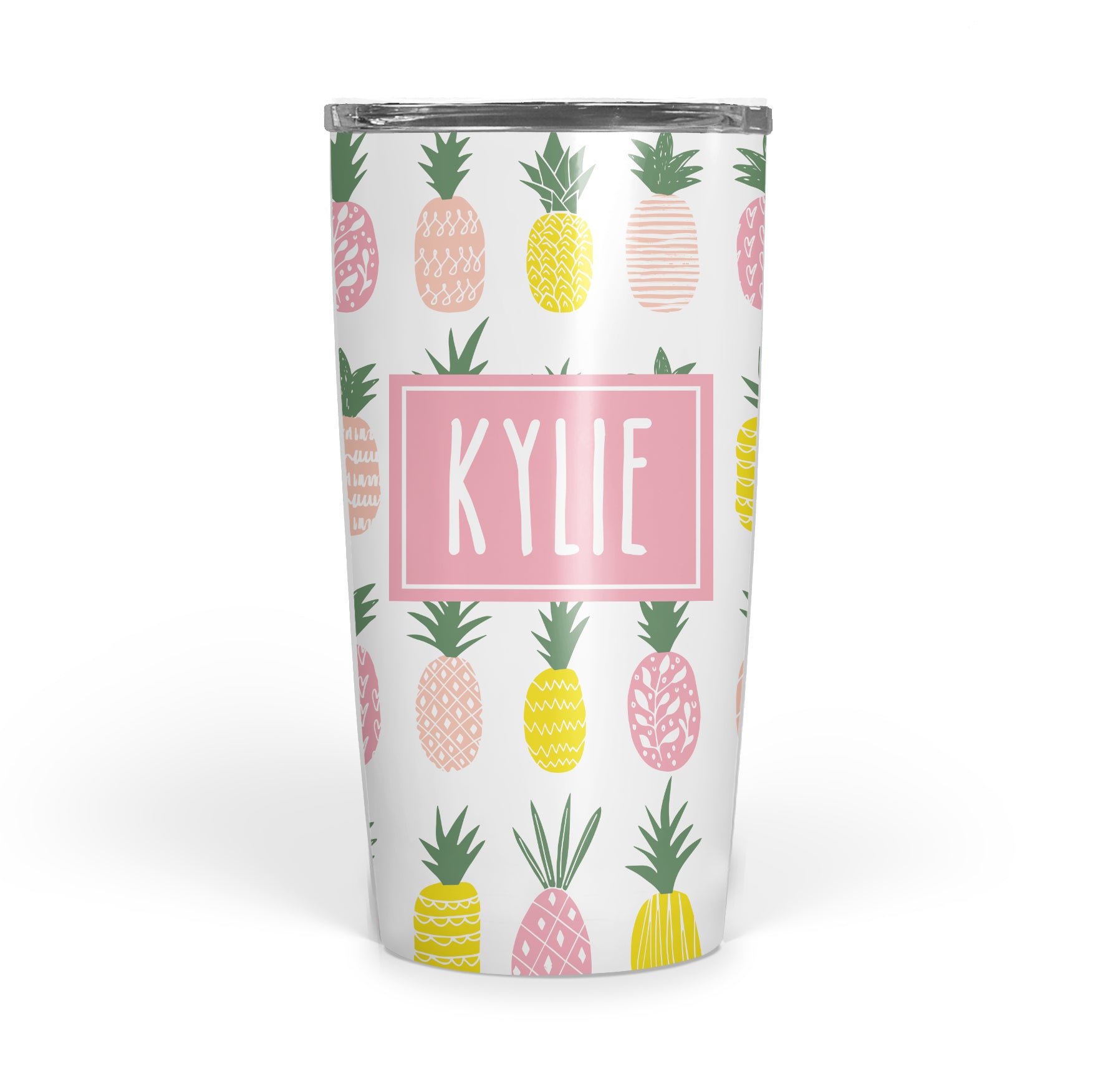 pink pineapple double-walled stainless steel coffee mug tumbler, PIPSY.COM