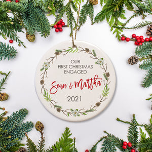 Engaged | Personalized Christmas Ornament | Pinecone wreath | Pipsy.com
