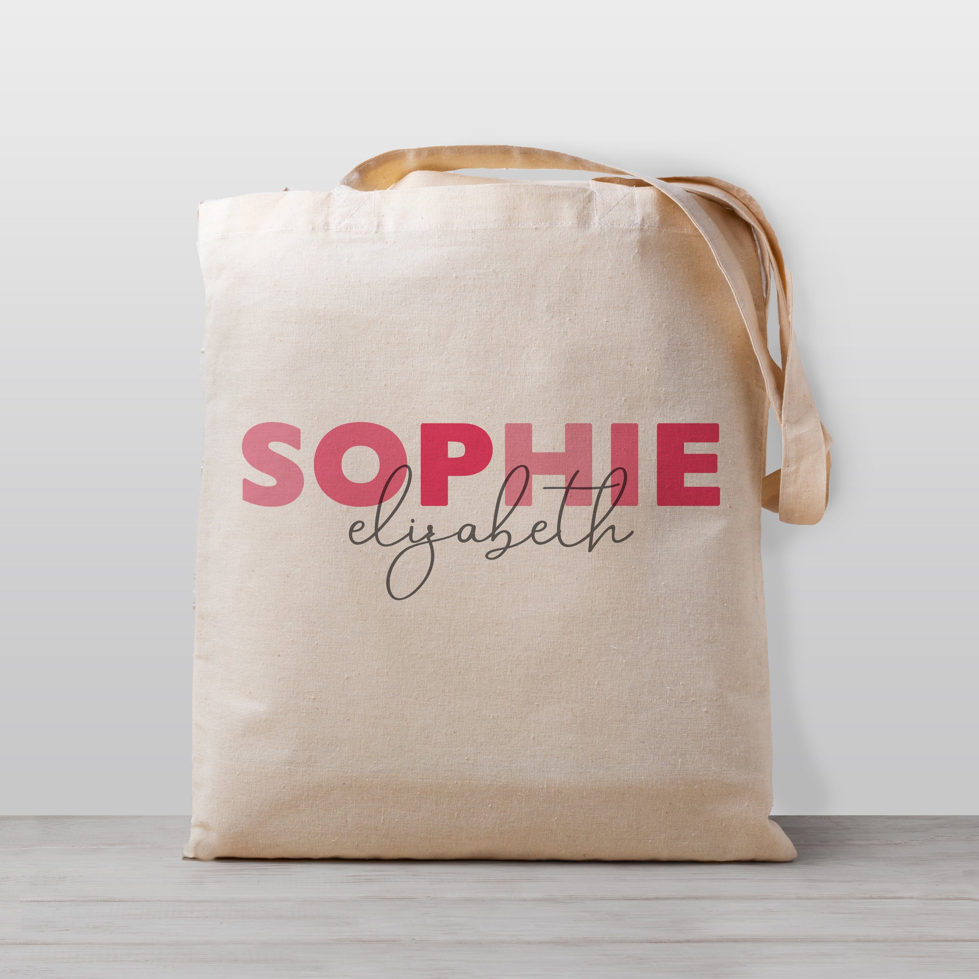 Personalized Girl's Tote Bag with a pink ombre name, 100% natural cotton canvas