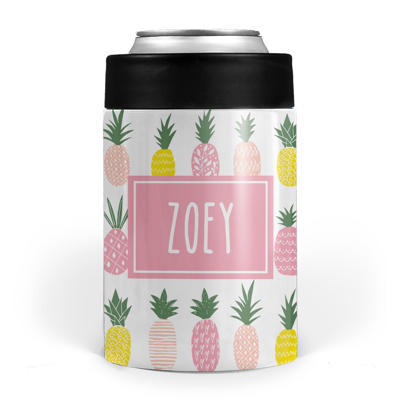 Pink Pineapple Koozy double walled stainless steel, can cooler, PIPSY.COM