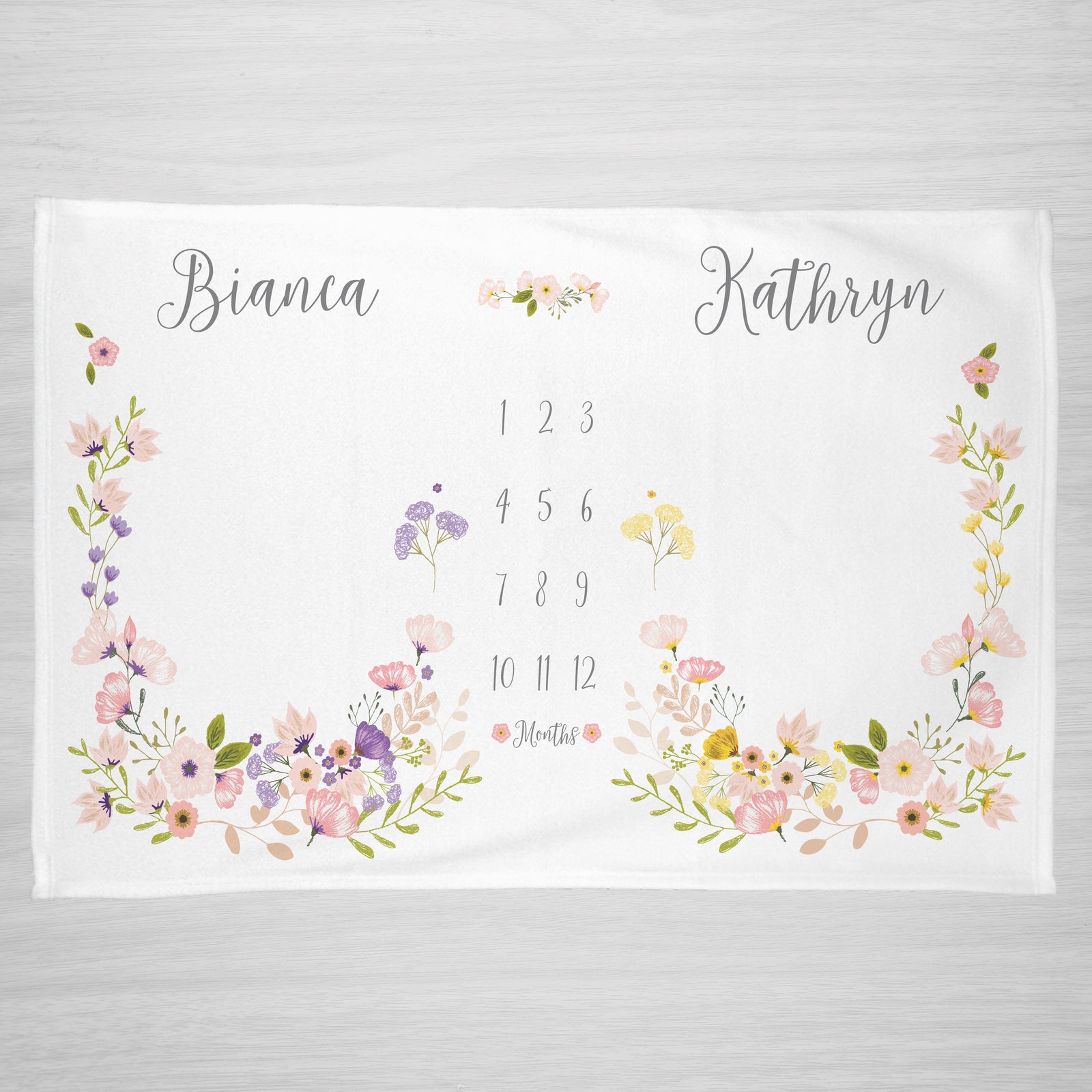 blossom twin personalized milestone, pink and purple, smooth, minky, sherpa, Pipsy.com