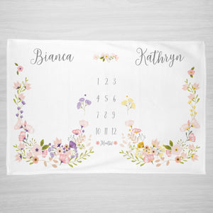 blossom twin personalized milestone, pink and purple, smooth, minky, sherpa, Pipsy.com