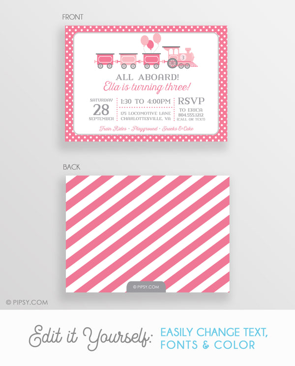 Train Invitation Pink (DIY Printable) - Pipsy