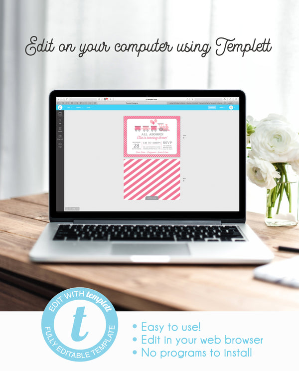 Train Invitation Pink (DIY Printable) - Pipsy