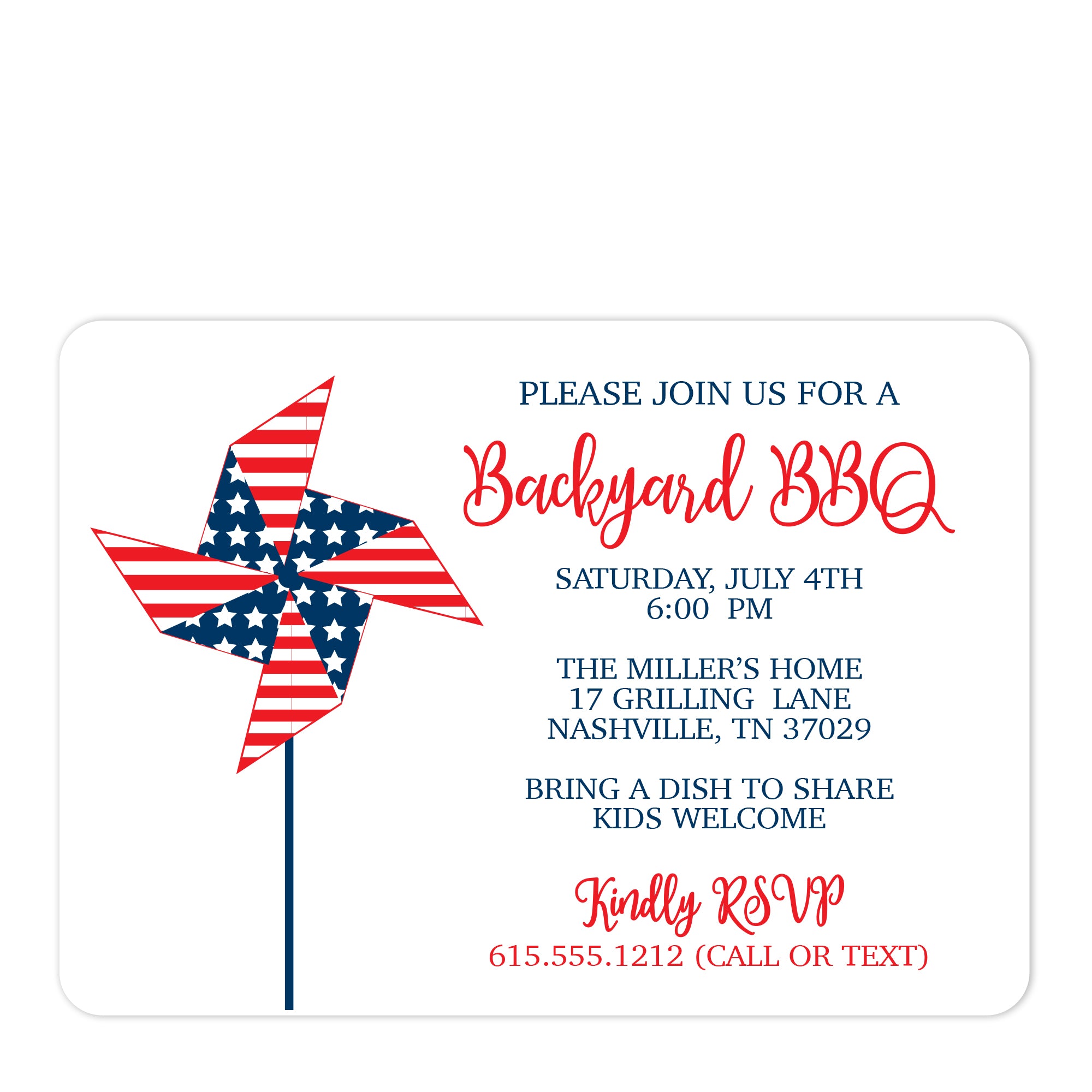 4th of July Independence Day Party Invitation, Printed on premium heavyweight cardstock. Pipsy.com
