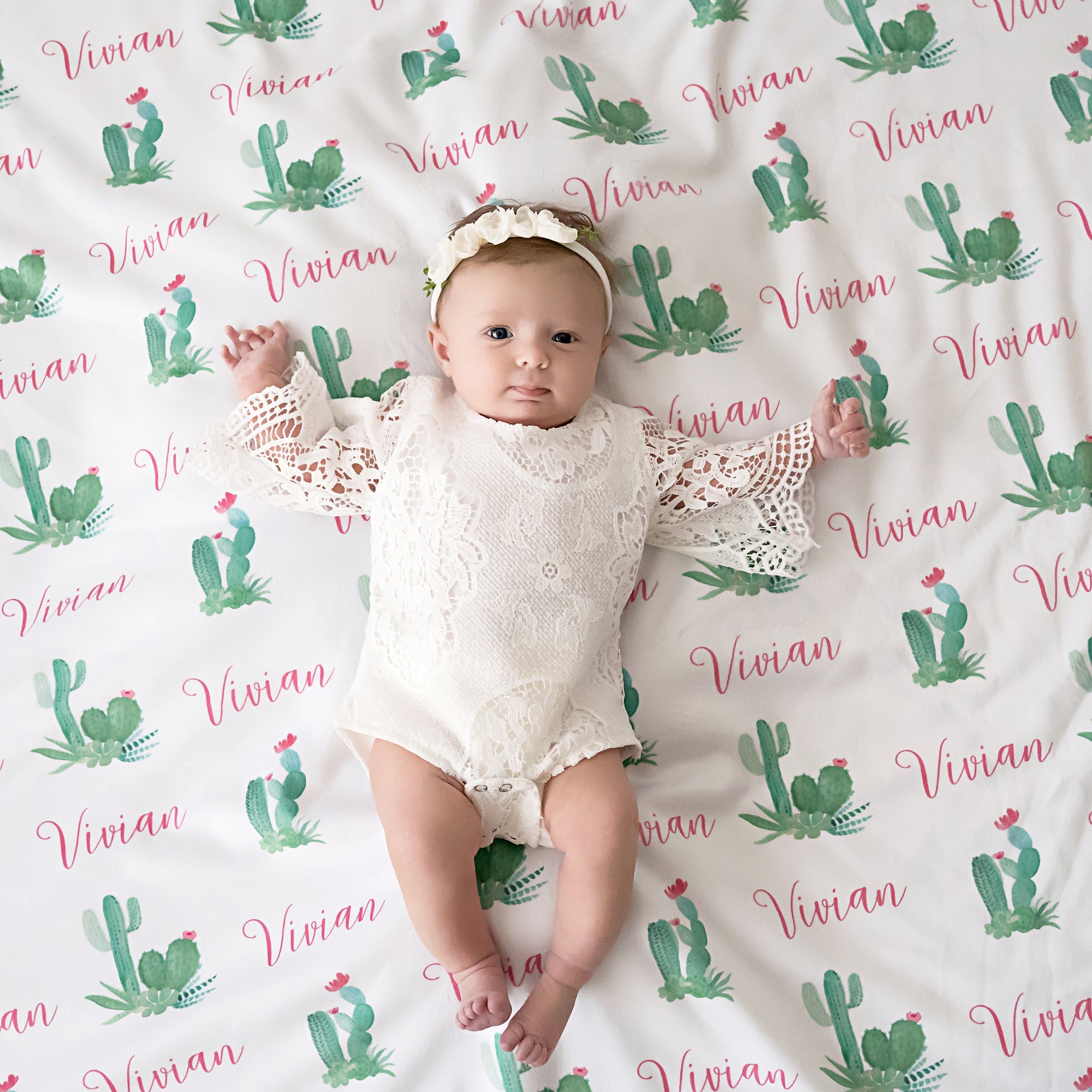 Personalized baby name blanket, cactus, choose your size and fabric
