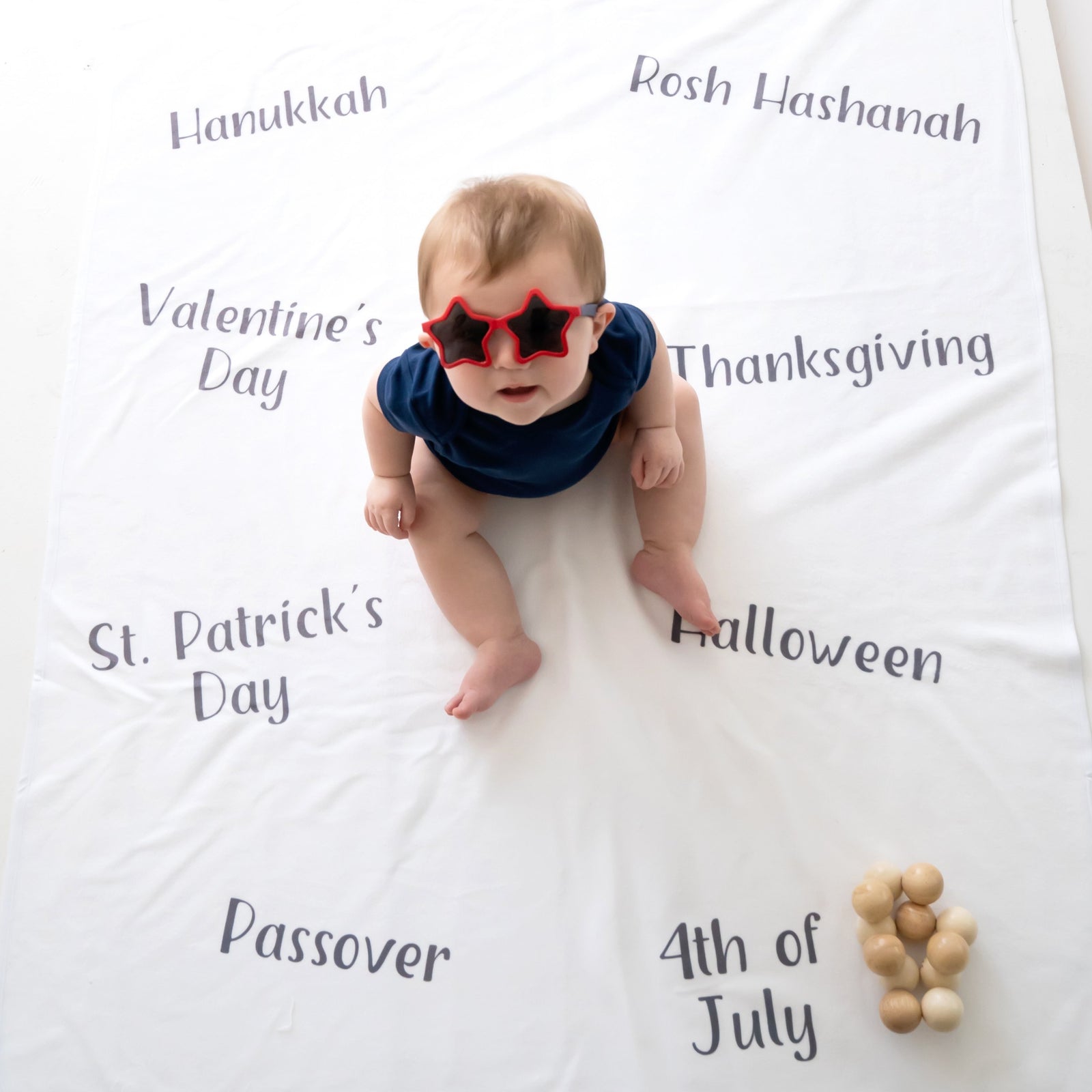 My First Milestone Blanket, Personalized in Blue featuring Jewish holidays