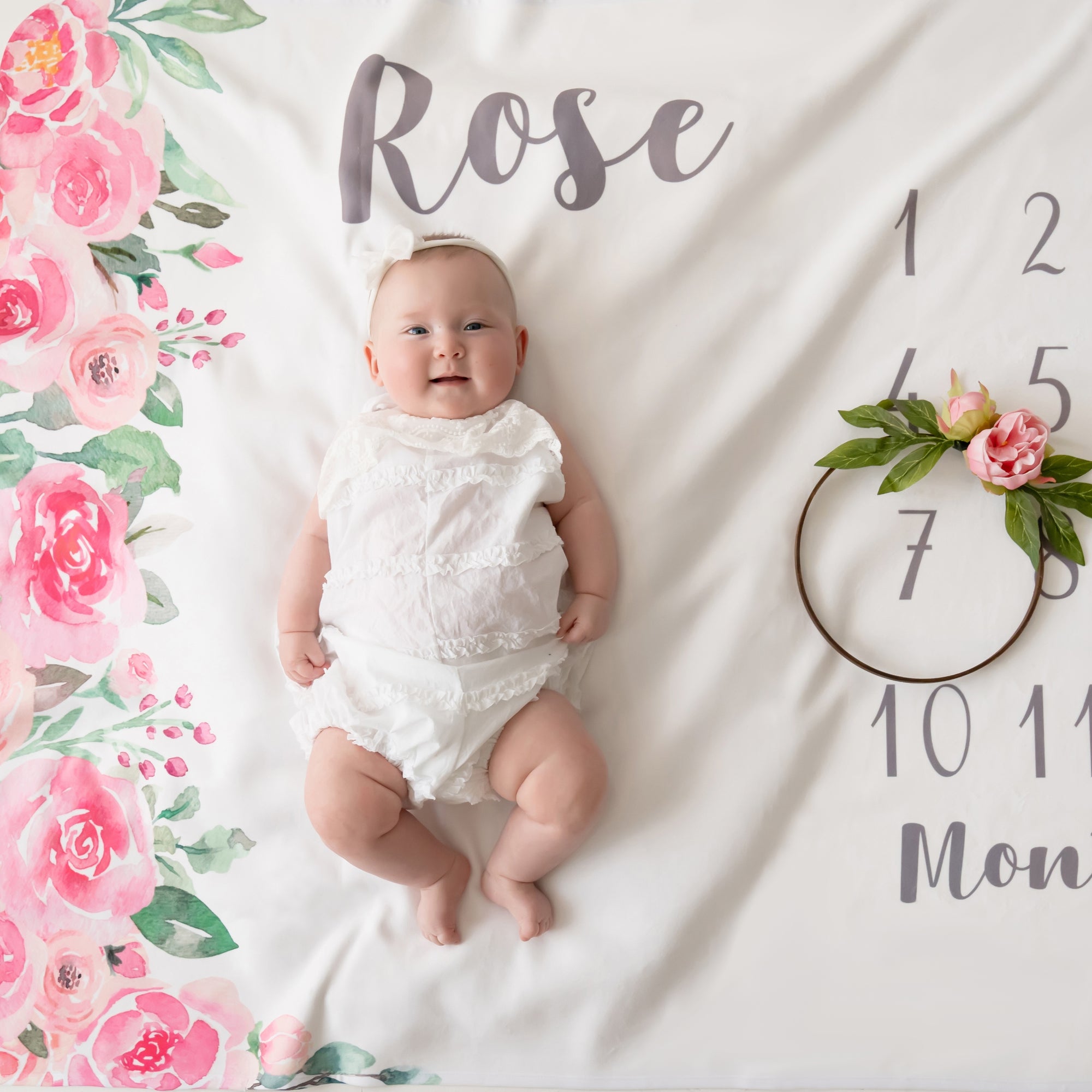 Roses Floral Milestone Baby Blanket, Pink Girl
