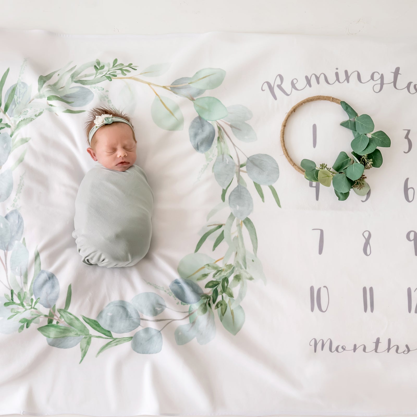 Eucalyptus Wreath Personalized Milestone Blanket