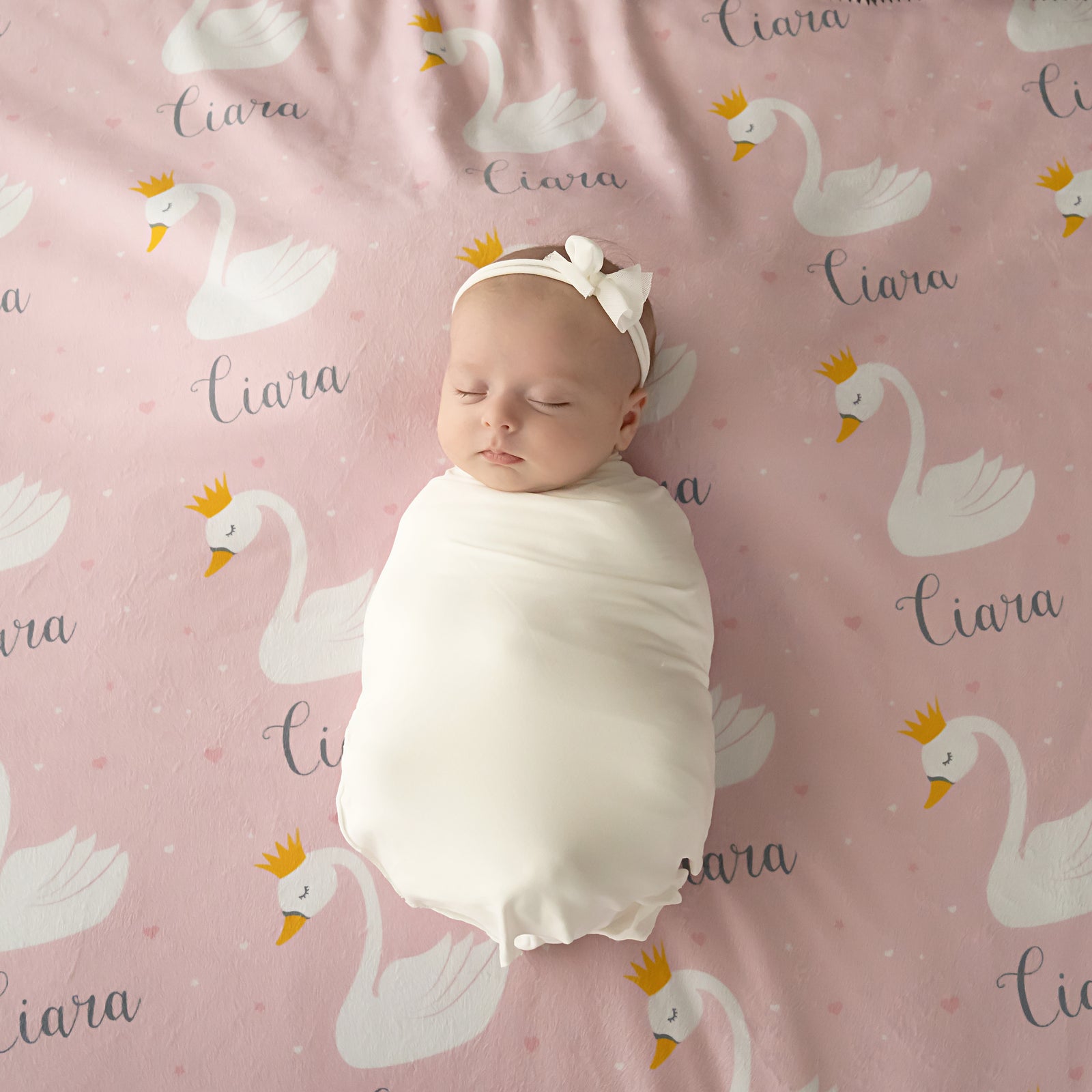 Swan Personalized Baby Name Blanket