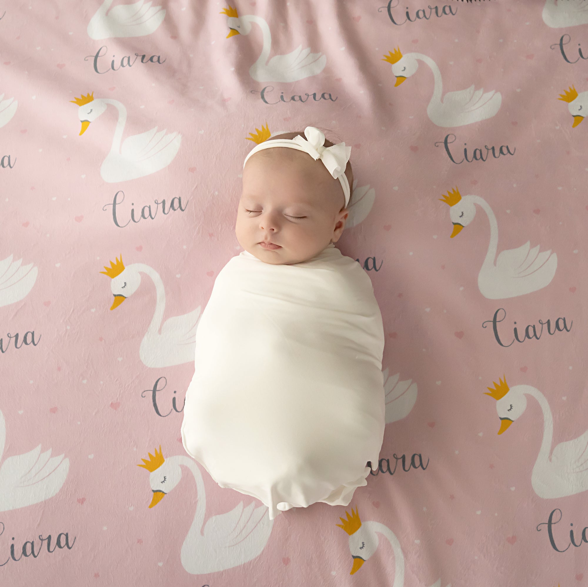 Swan Personalized Baby Name Blanket
