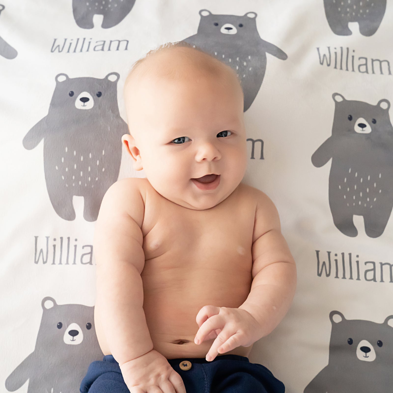 Bear Personalized Baby Blanket with Name, soft fleece