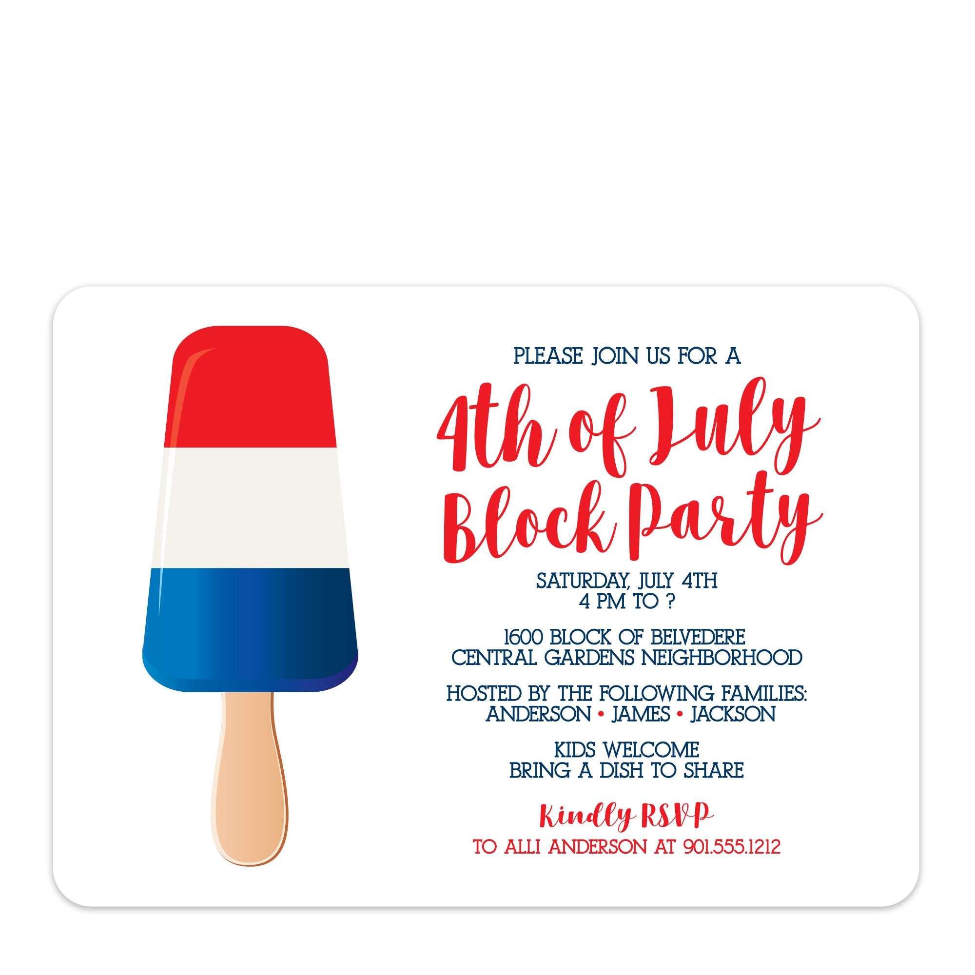 4th of July Invitation, Block Party or Barbecue, heavyweight cardstock, PIPSY.COM, front