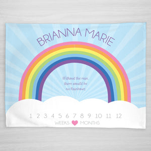 Rainbow Baby Milestone Blanket, Without the rain, there would be no rainbows, Personalized
