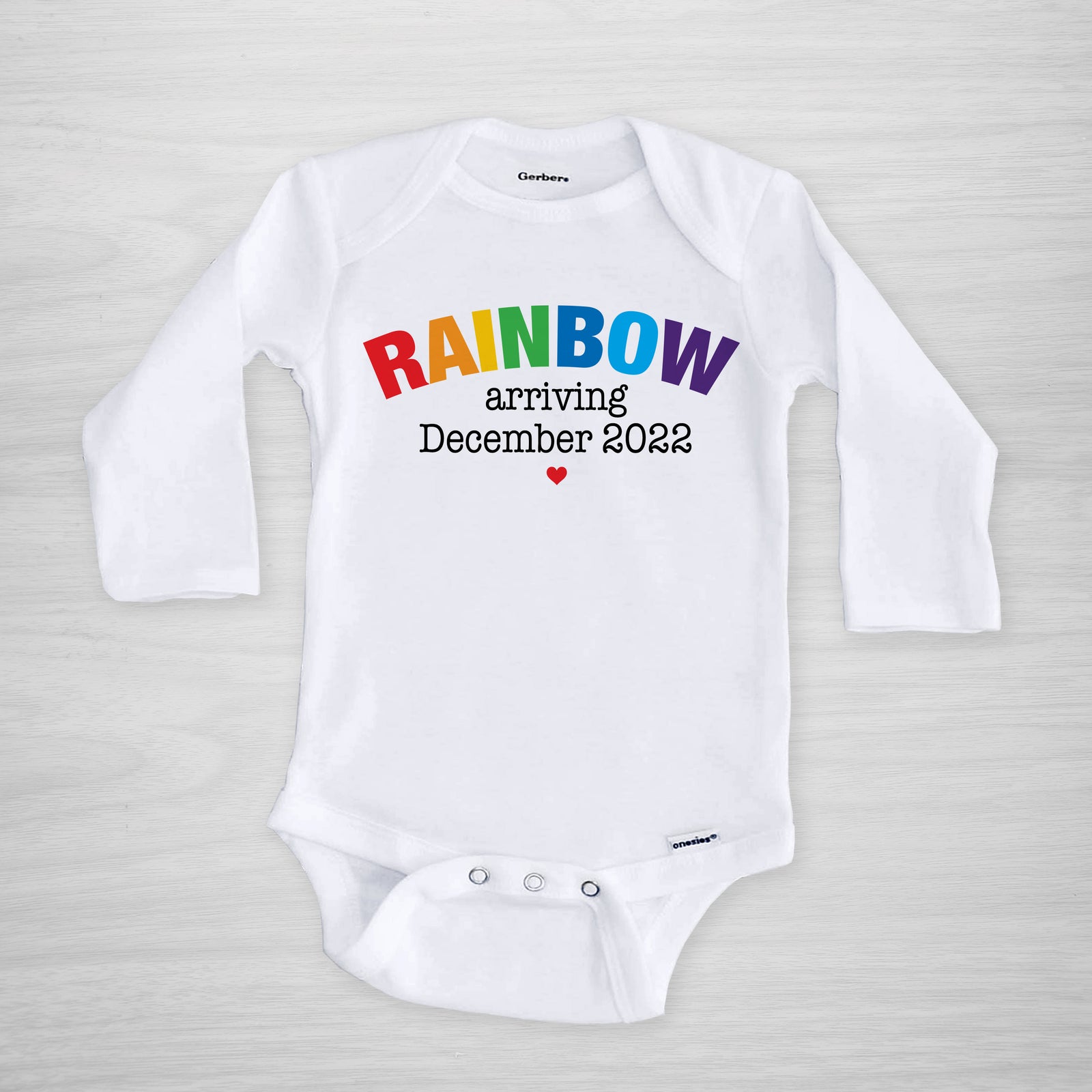 Rainbow Baby Pregnancy Announcement Gerber Onesie® Personalized with your due date, long sleeved