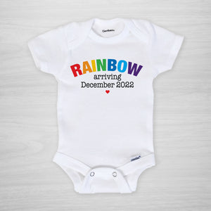 Rainbow Baby Pregnancy Announcement Gerber Onesie® Personalized with your due date, long sleeved