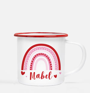 Pink Rainbow Personalized Camp Mug with Red Lip, great for valentine's day