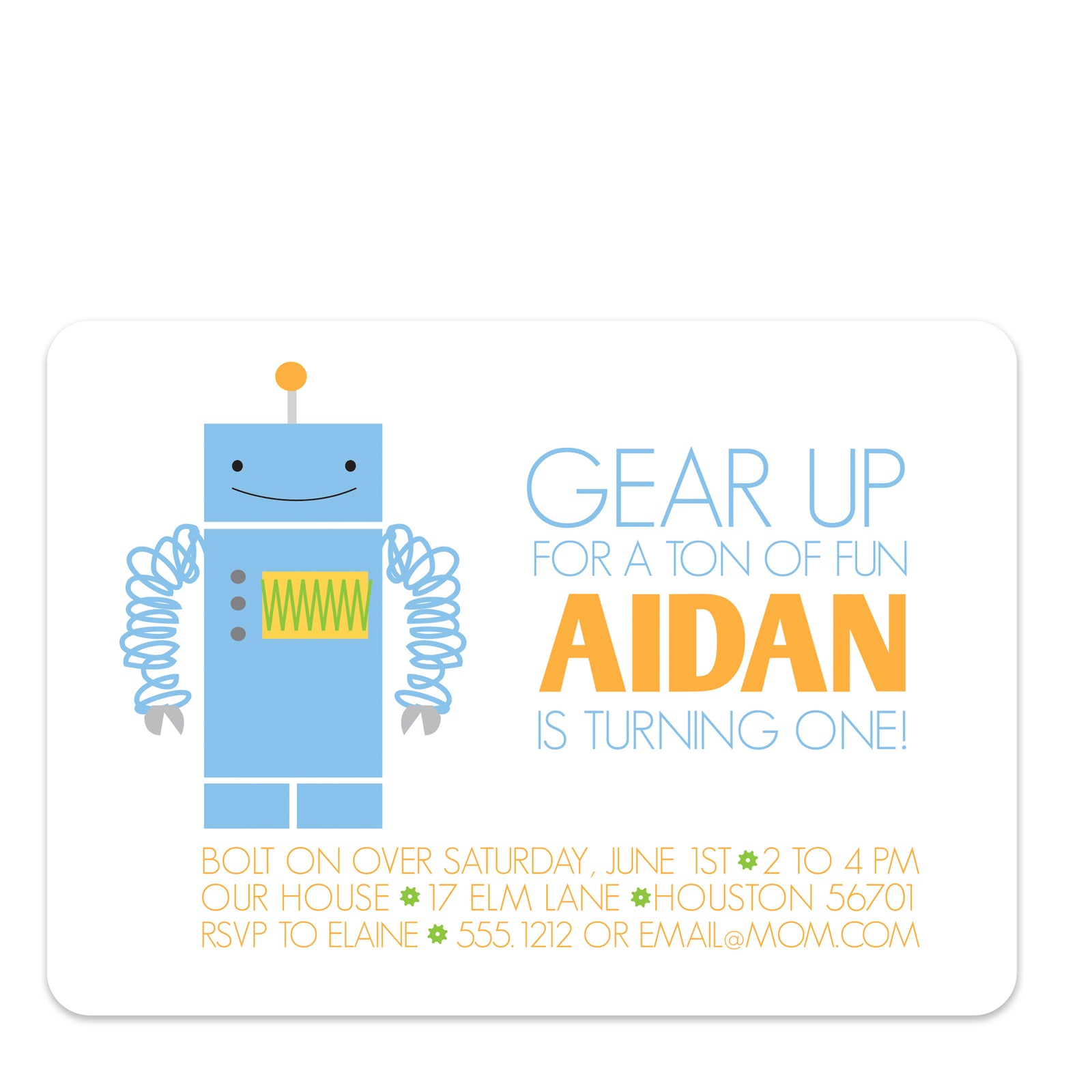 Robot First Birthday Invitation | Pipsy.com