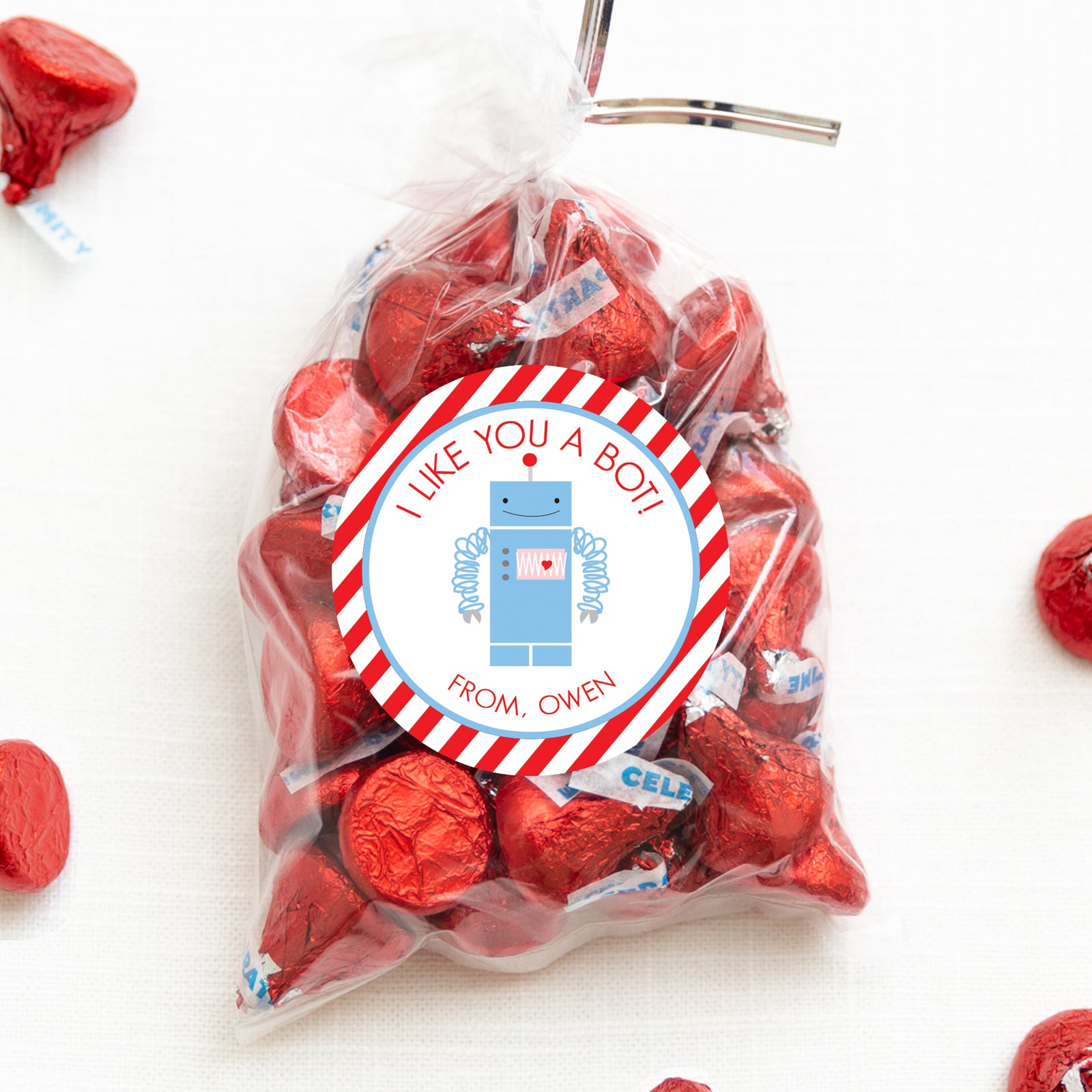 Robot Valentine's Day Sticker | 2.5" Round Valentine's Day Sticker for candy bag | Classroom Party | Personalized stickers | PIPSY.COM