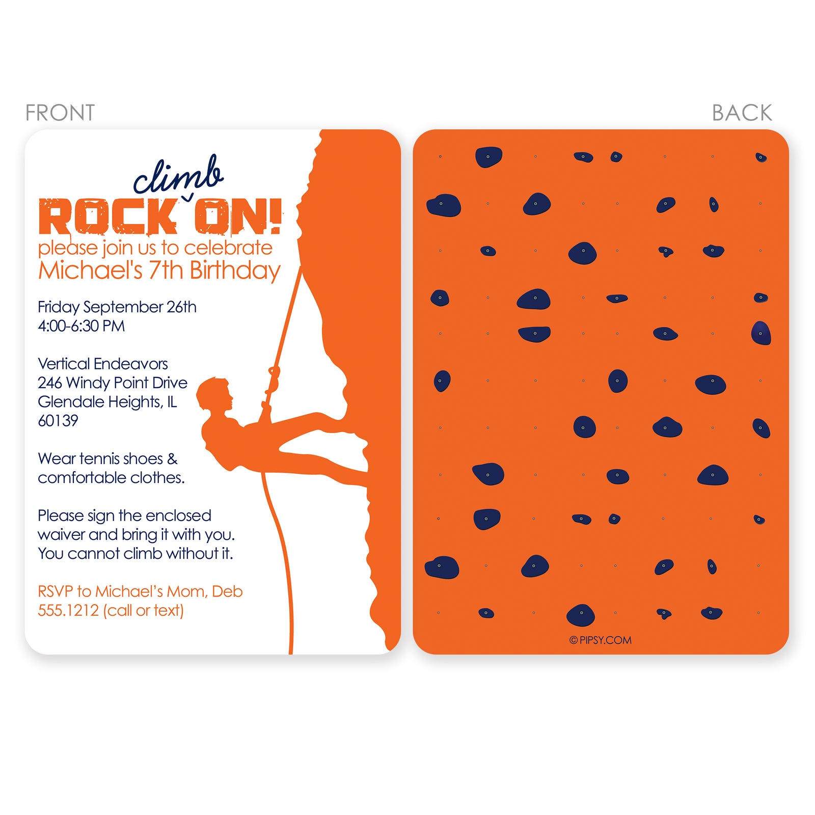 Rock Climbing Boy Birthday Invitation, Premium heavyweight cardstock, Pipsy.com