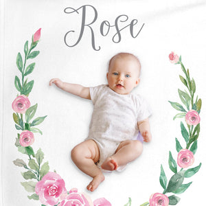 Watercolor Roses Open Wreath Baby Milestone Blanket
