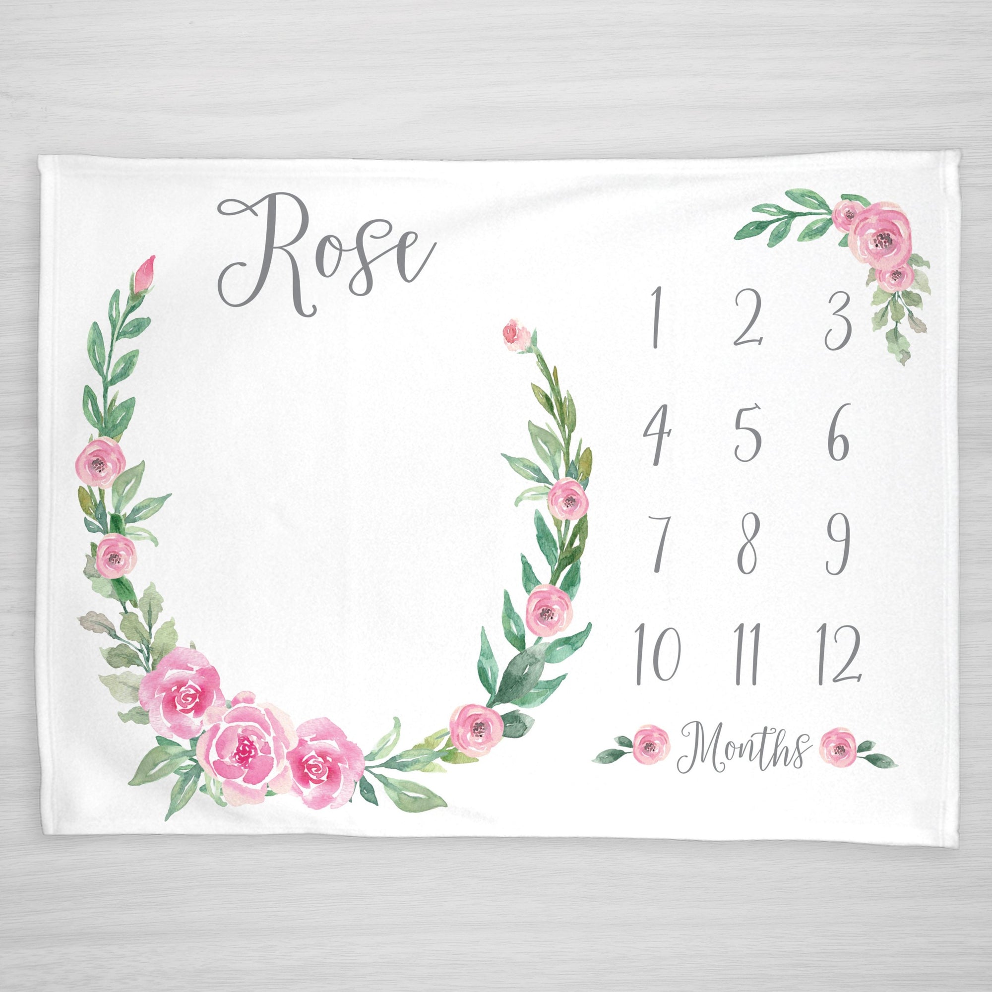 Rose Flower Wreath Milestone Blanket, Personalized