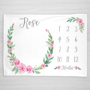 Rose Flower Wreath Milestone Blanket, Personalized
