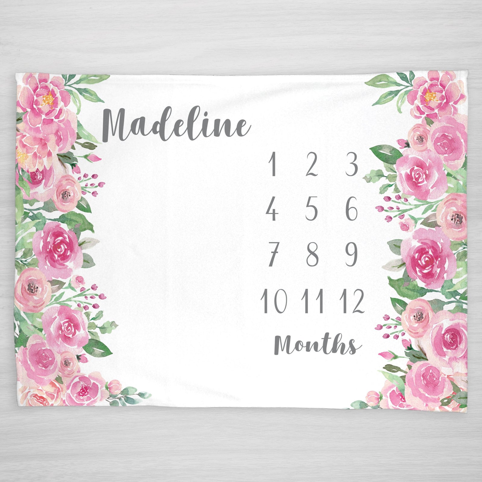Roses Floral Milestone Baby Blanket, Pink Girl