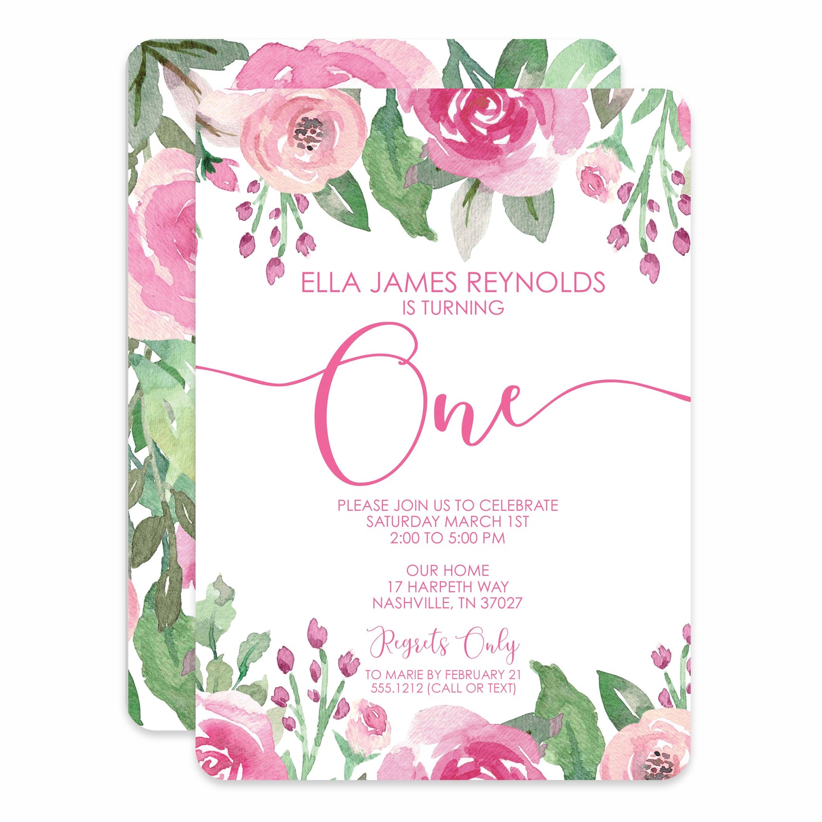 Roses First Birthday Invitation, PIPSY.COM