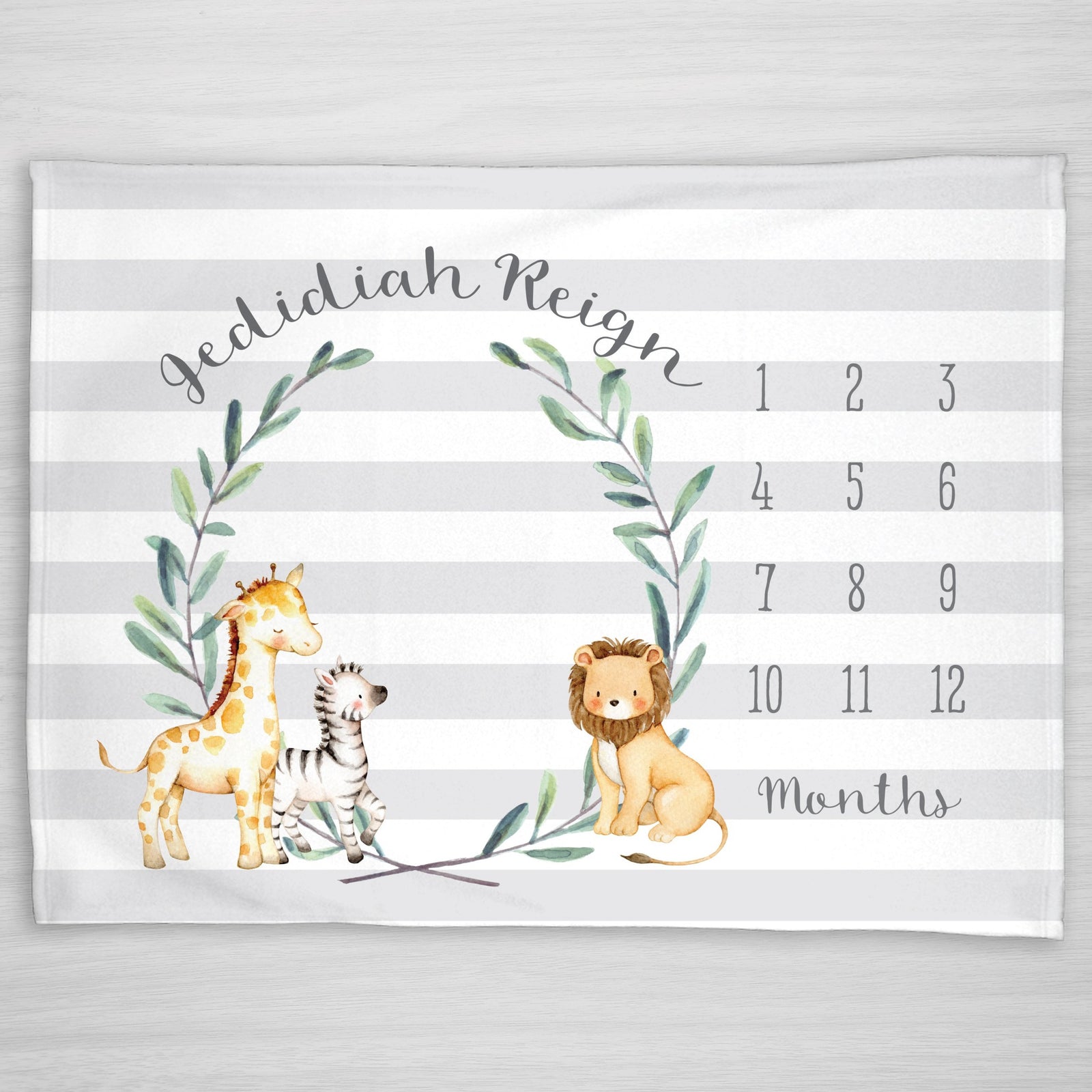 Milestone Blanket for Baby, Jungle Safari Animals with Giraffe, Zebra and Lion, for boy or girl