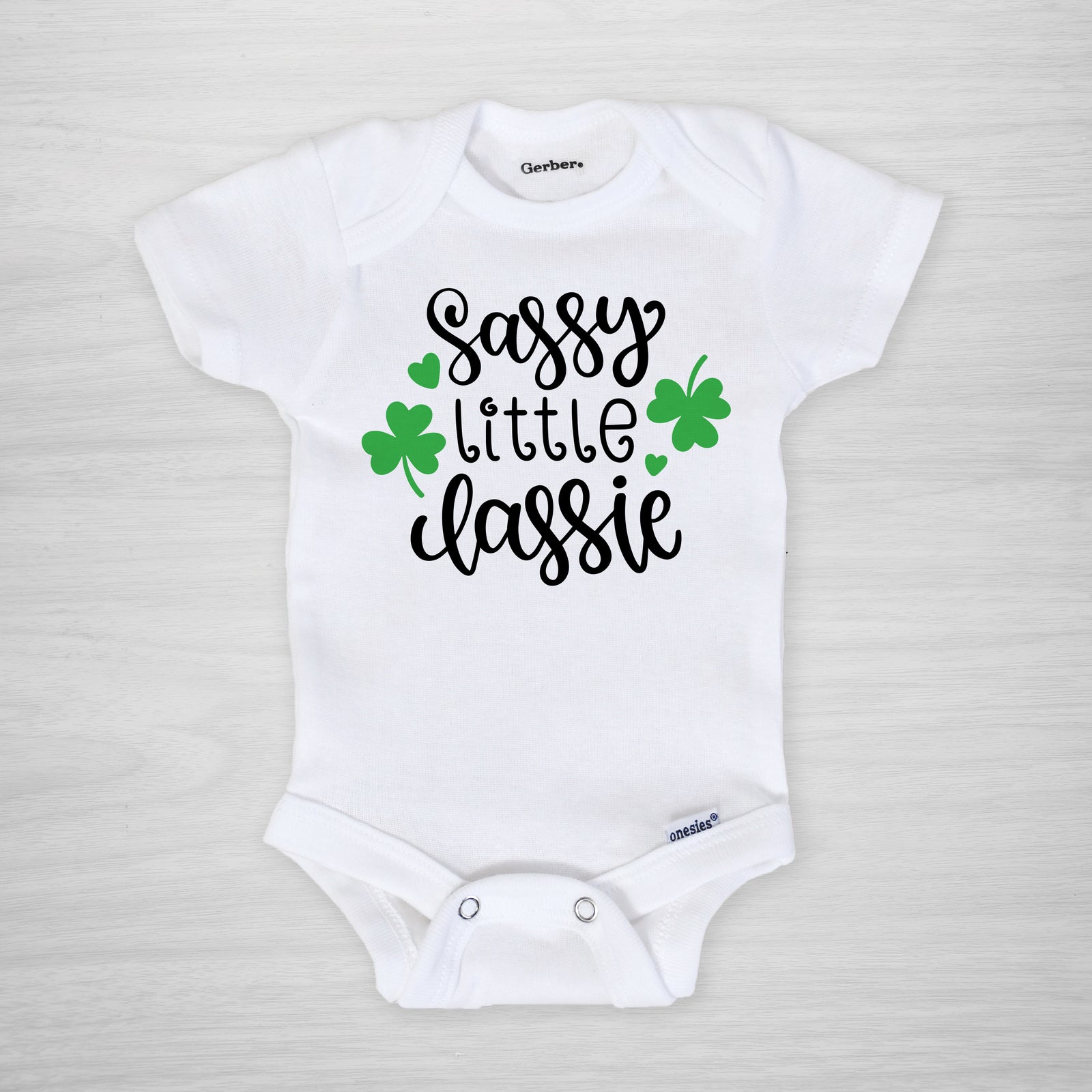 Saint Patrick's Day Onesie, "Sassy Little Lassie" Printed by Pipsy on genuine Gerber Onesies®