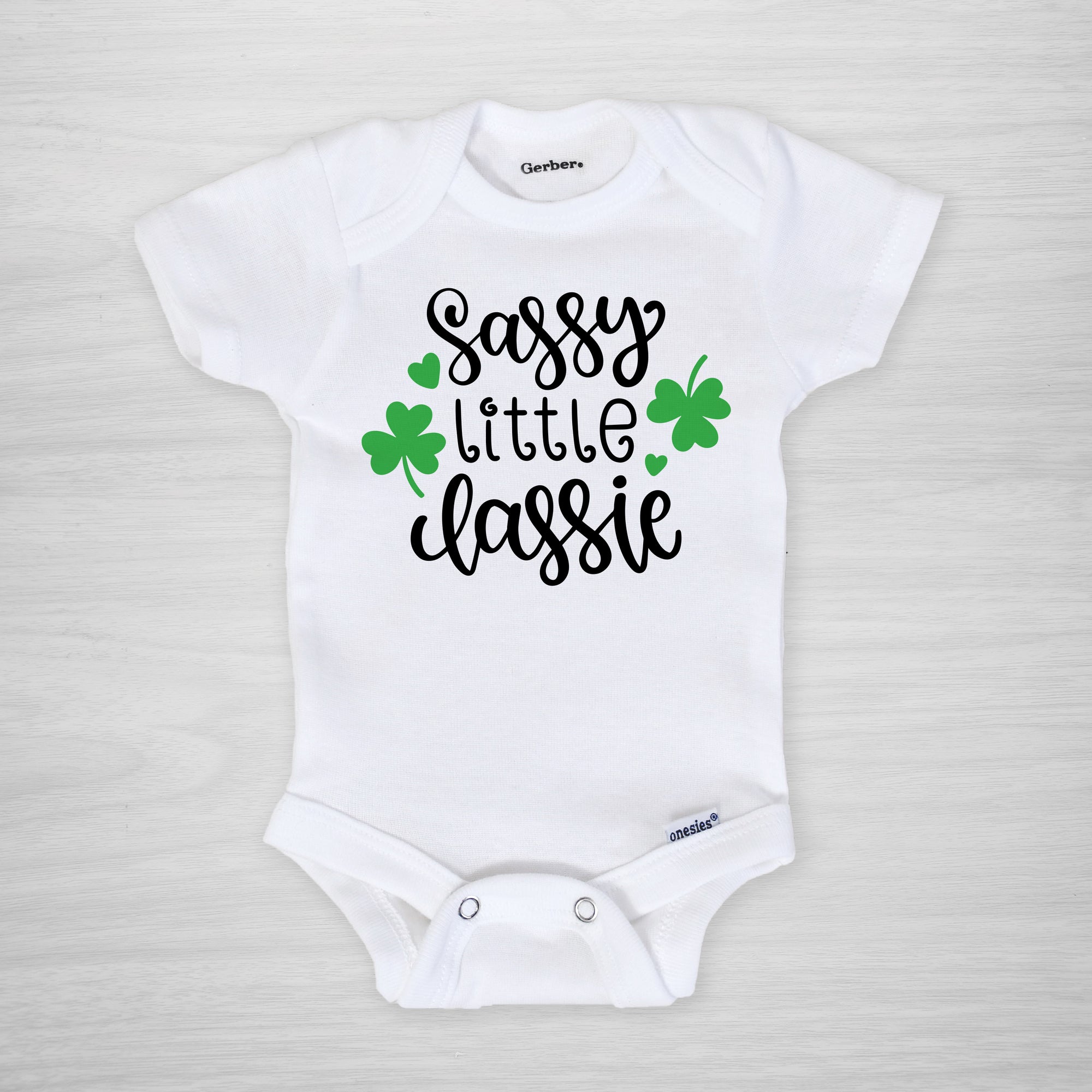 Saint Patrick's Day Onesie, "Sassy Little Lassie" Printed by Pipsy on genuine Gerber Onesies®