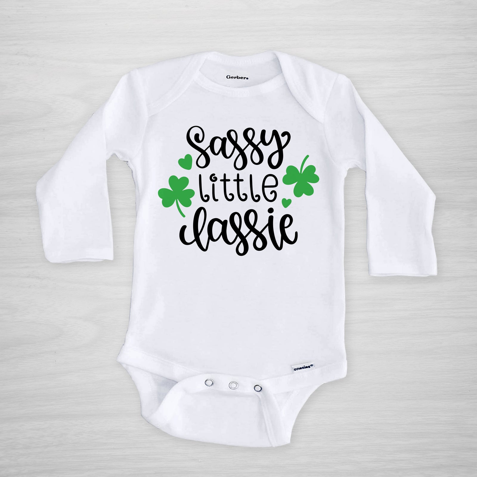 Saint Patrick's Day Onesie, "Sassy Little Lassie" Printed by Pipsy on genuine Gerber Onesies®