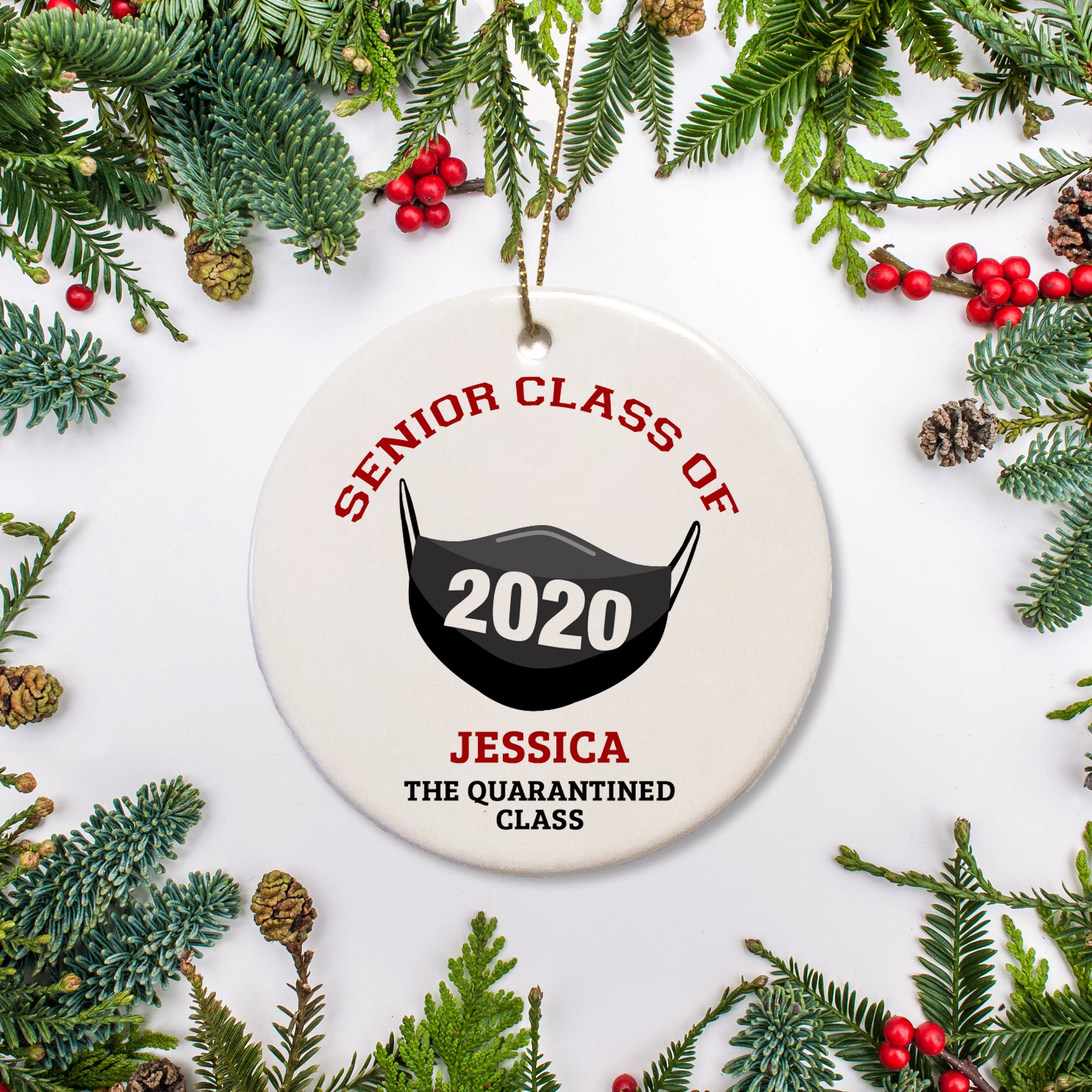 Senior Class of 2020 - Personalized ornament that features a face mask labeled with 2020 | Pipsy.com